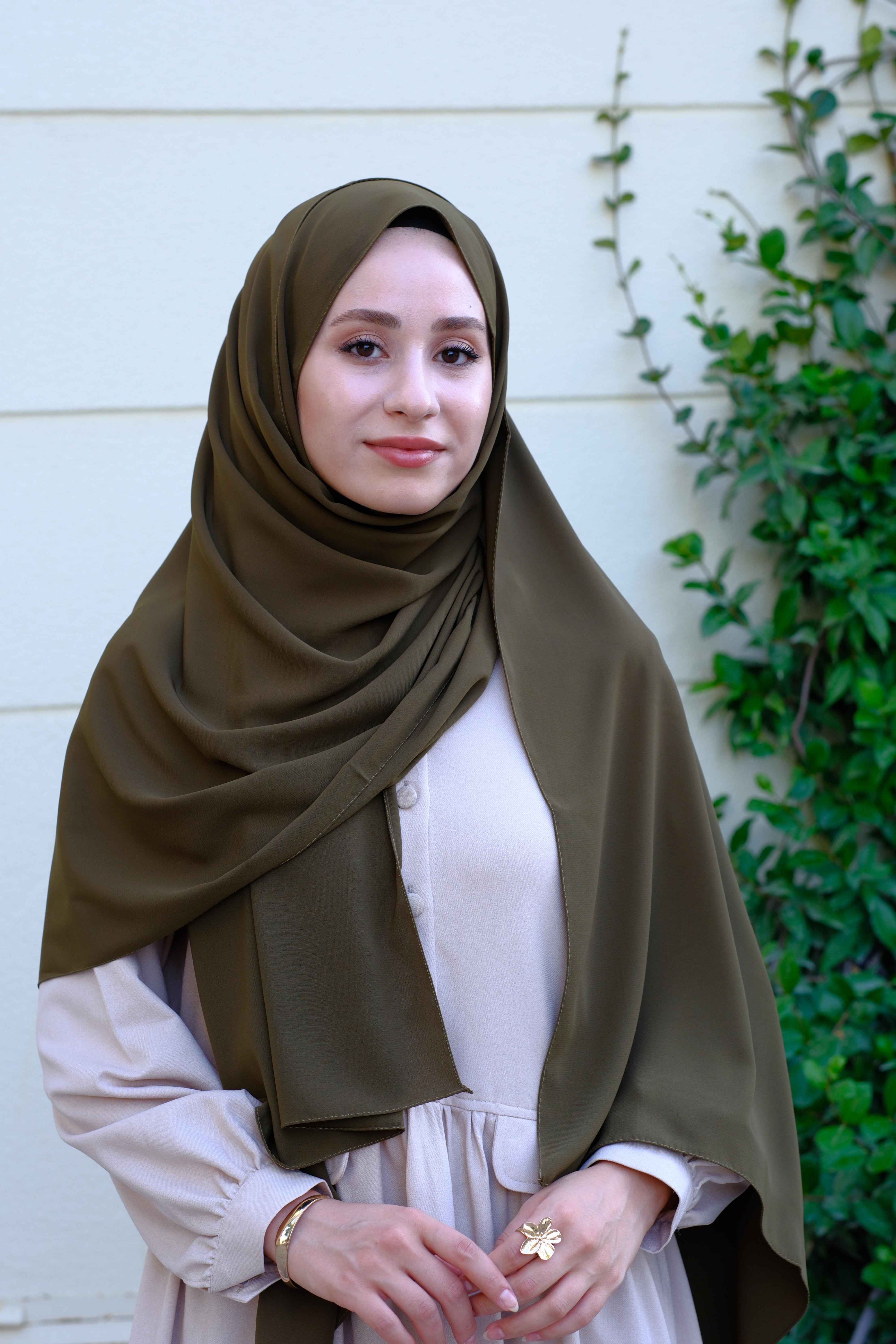 Medine İpeği Şal Haki Yeşil