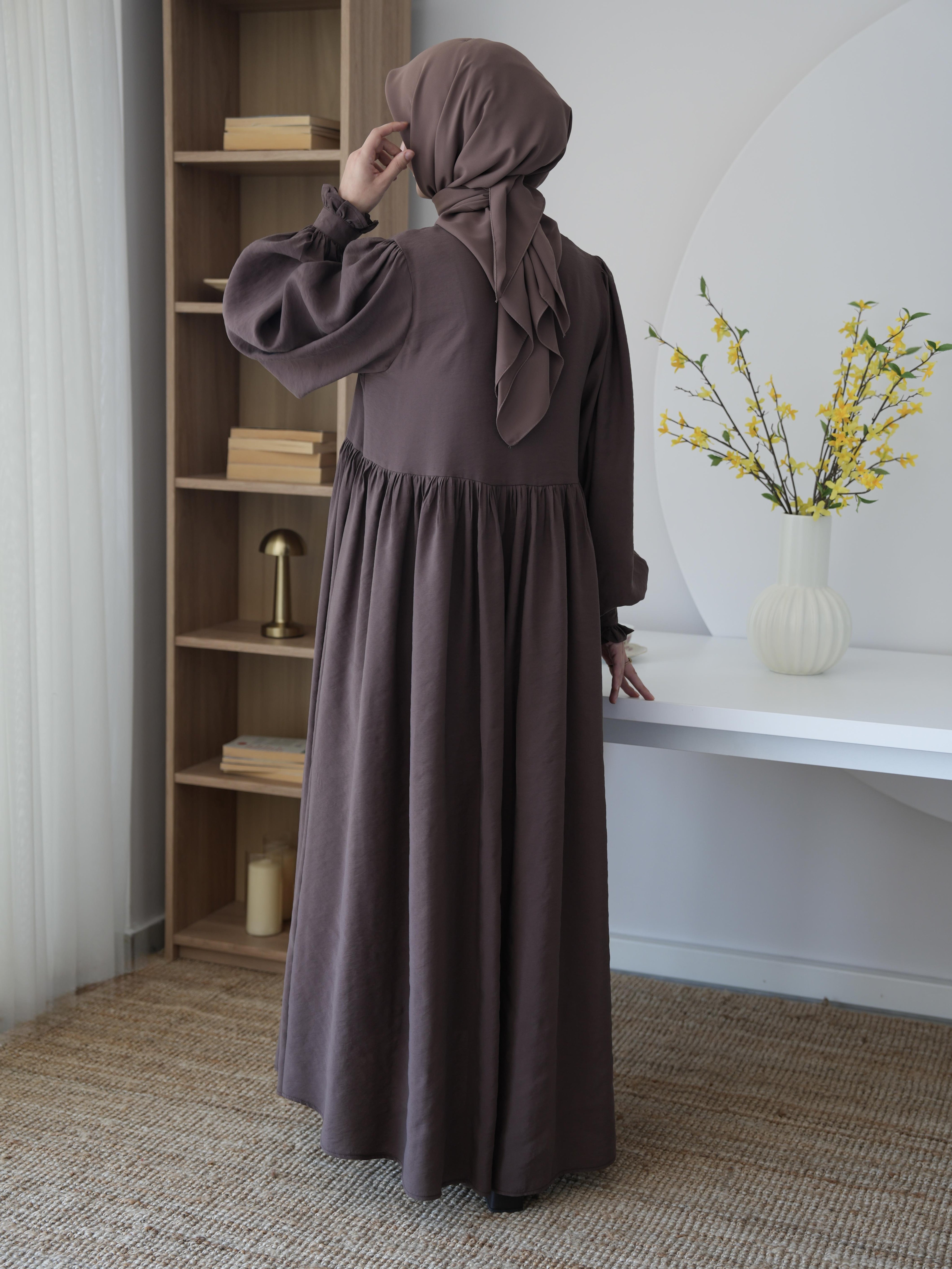 Modal Büzgülü Elbise KAHVERENGİ