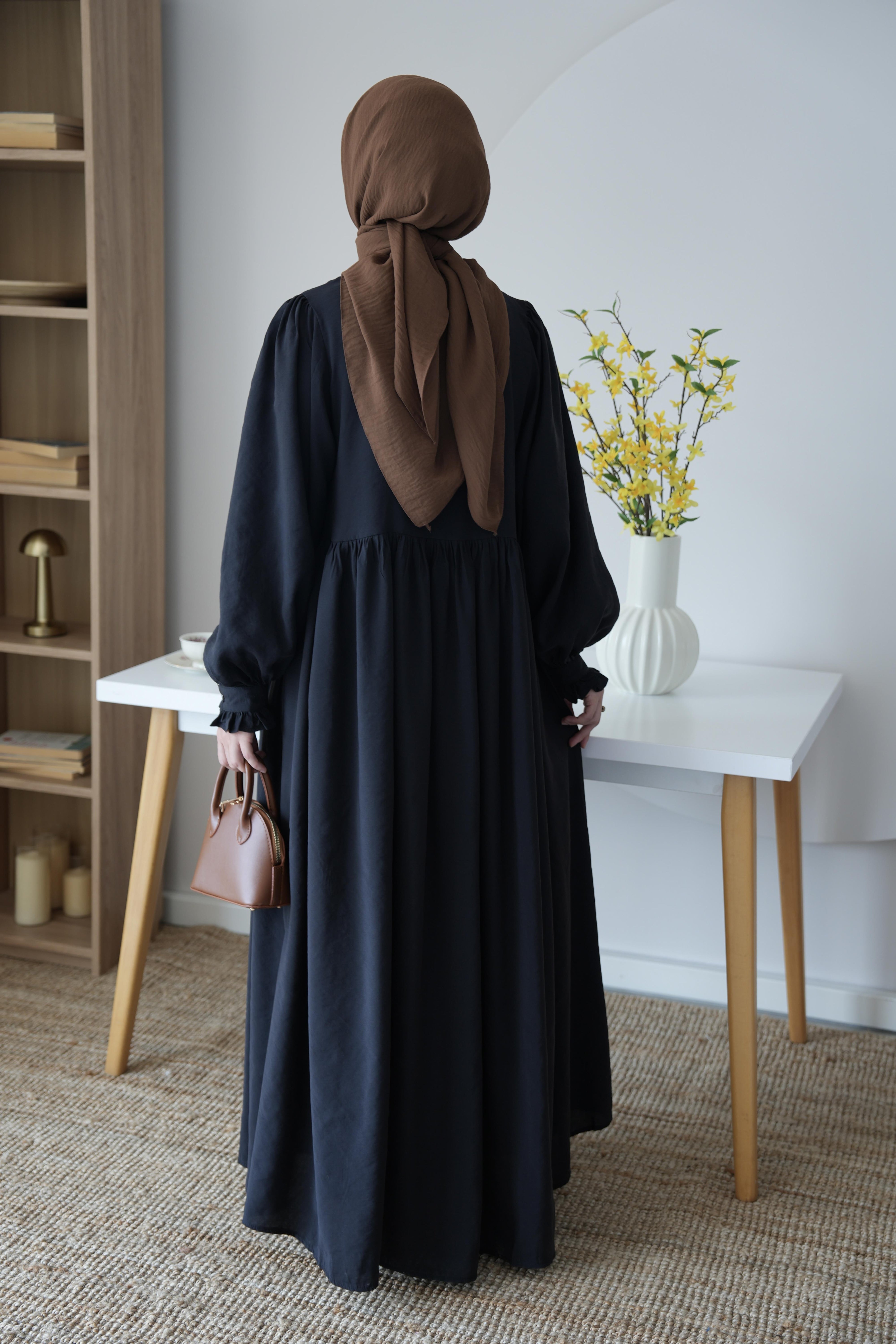 Modal Büzgülü Elbise SİYAH