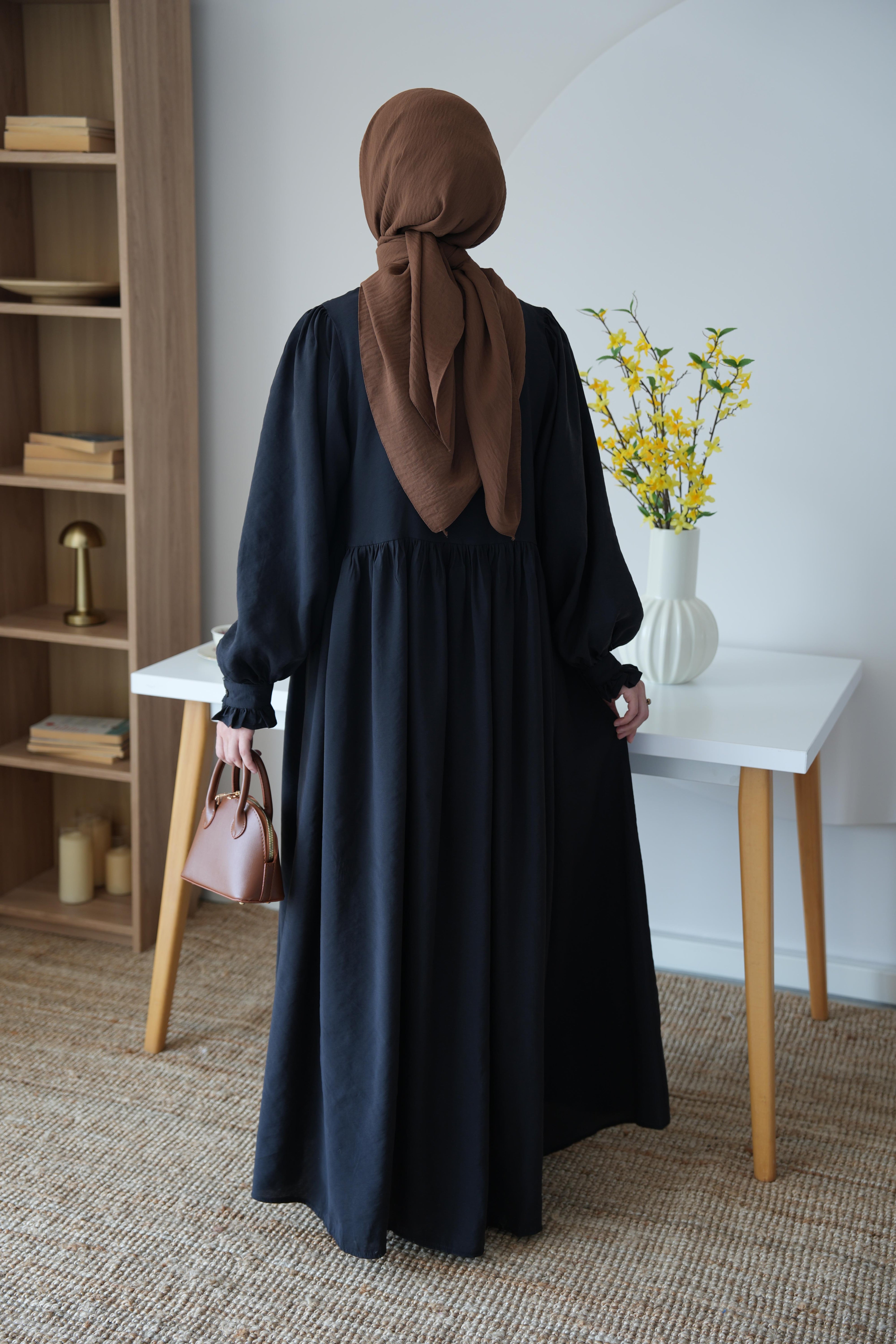 Modal Büzgülü Elbise SİYAH