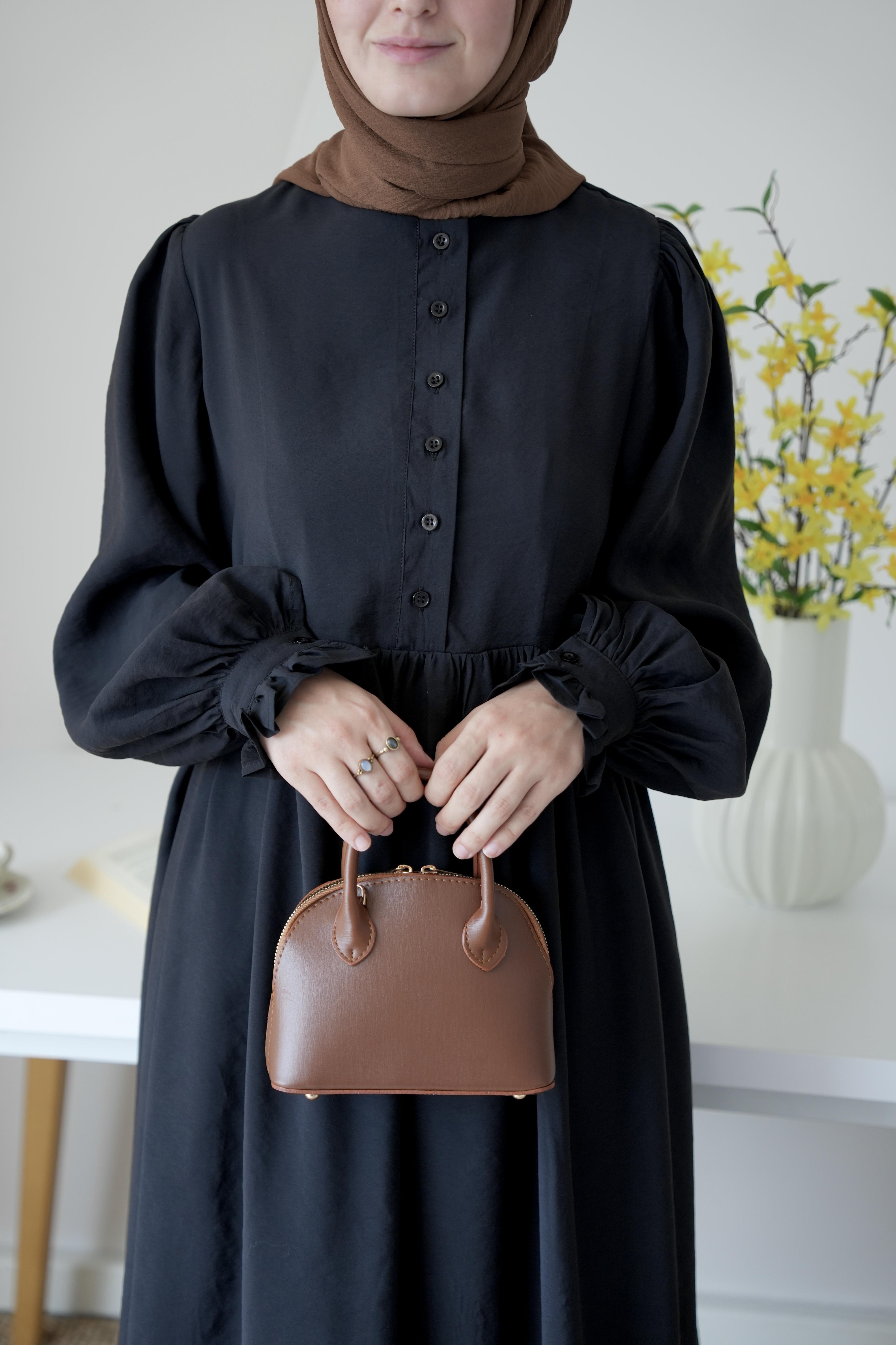 Modal Büzgülü Elbise SİYAH