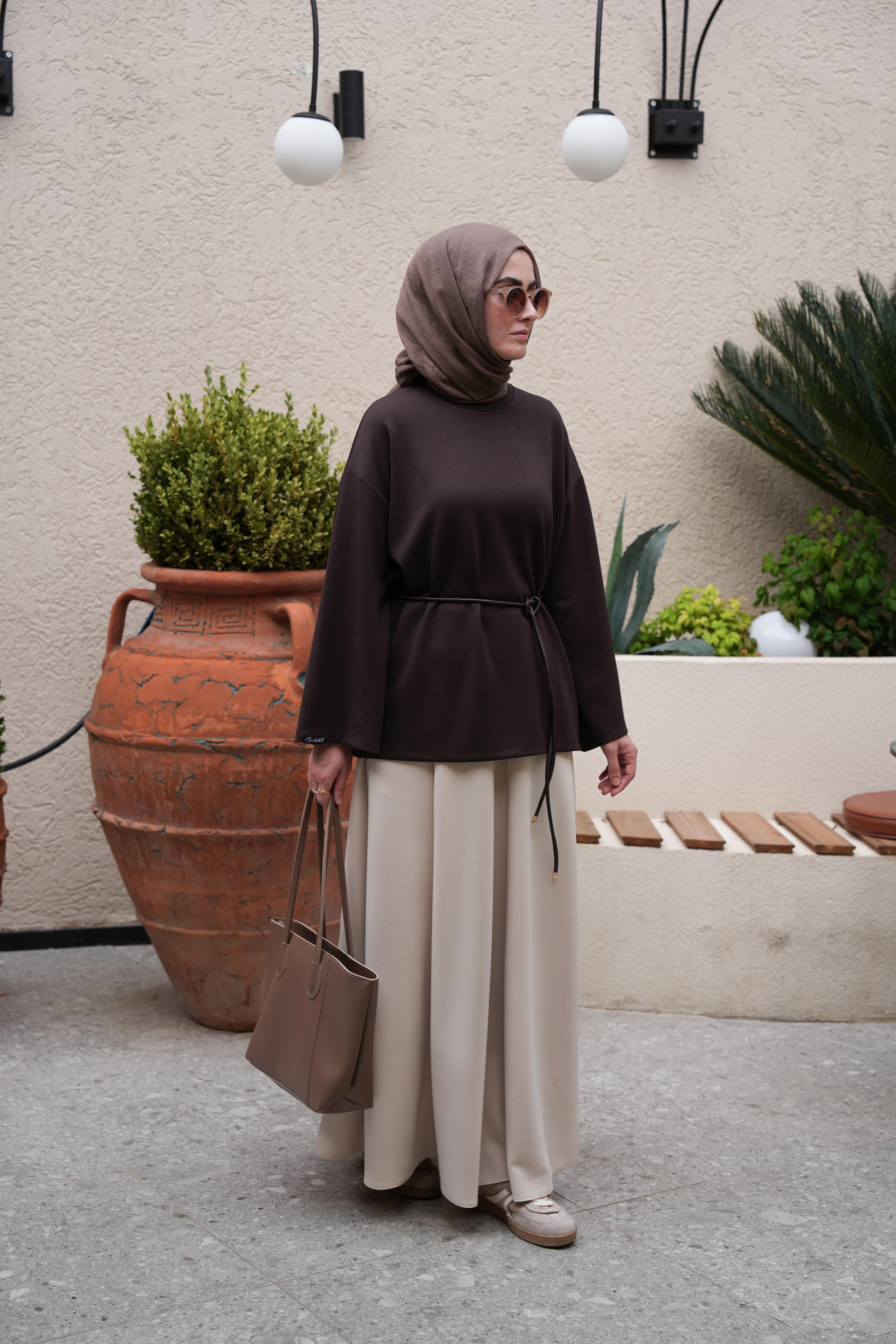 Modal Parçalı Etek Bej