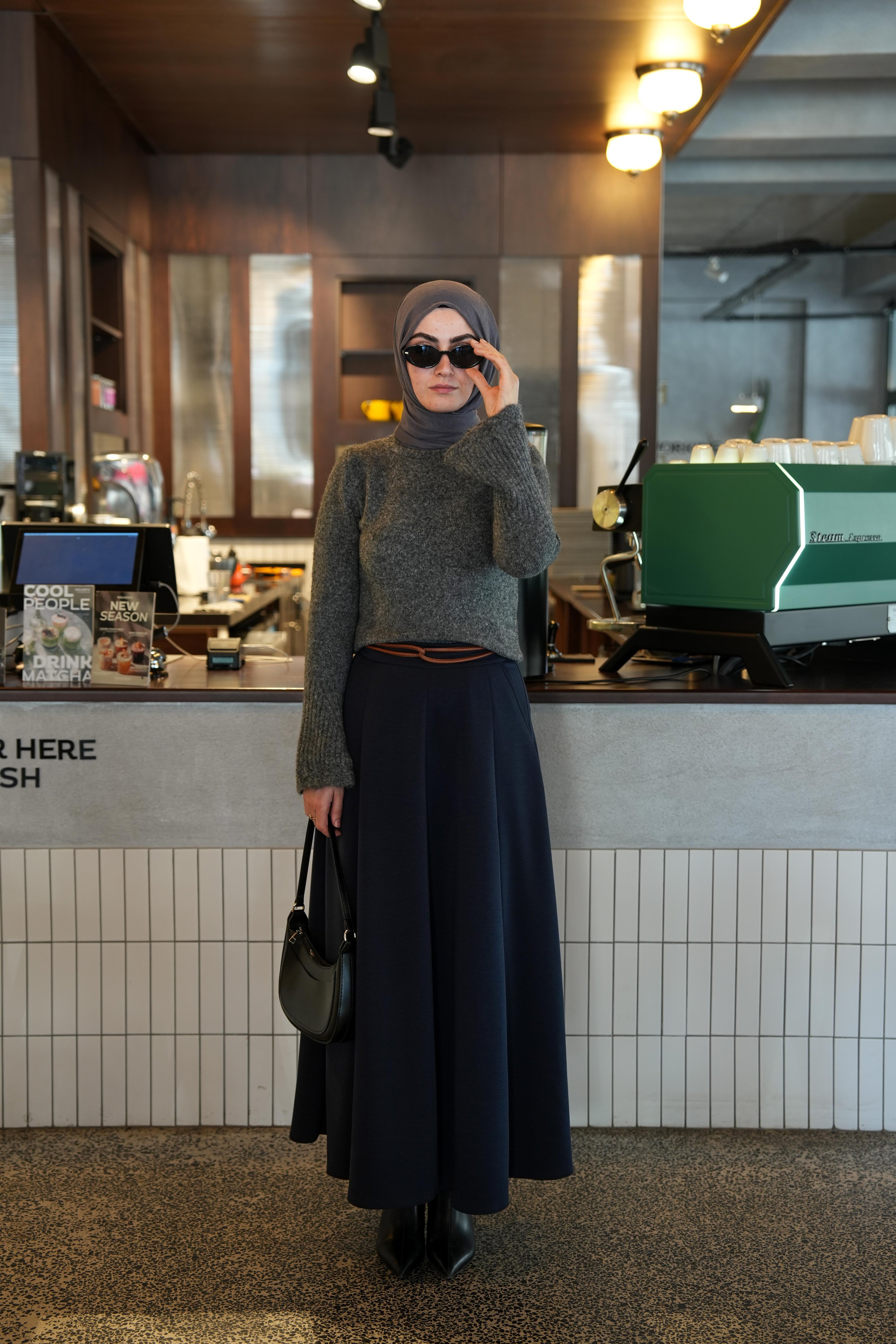 Modal Parçalı Etek Lacivert