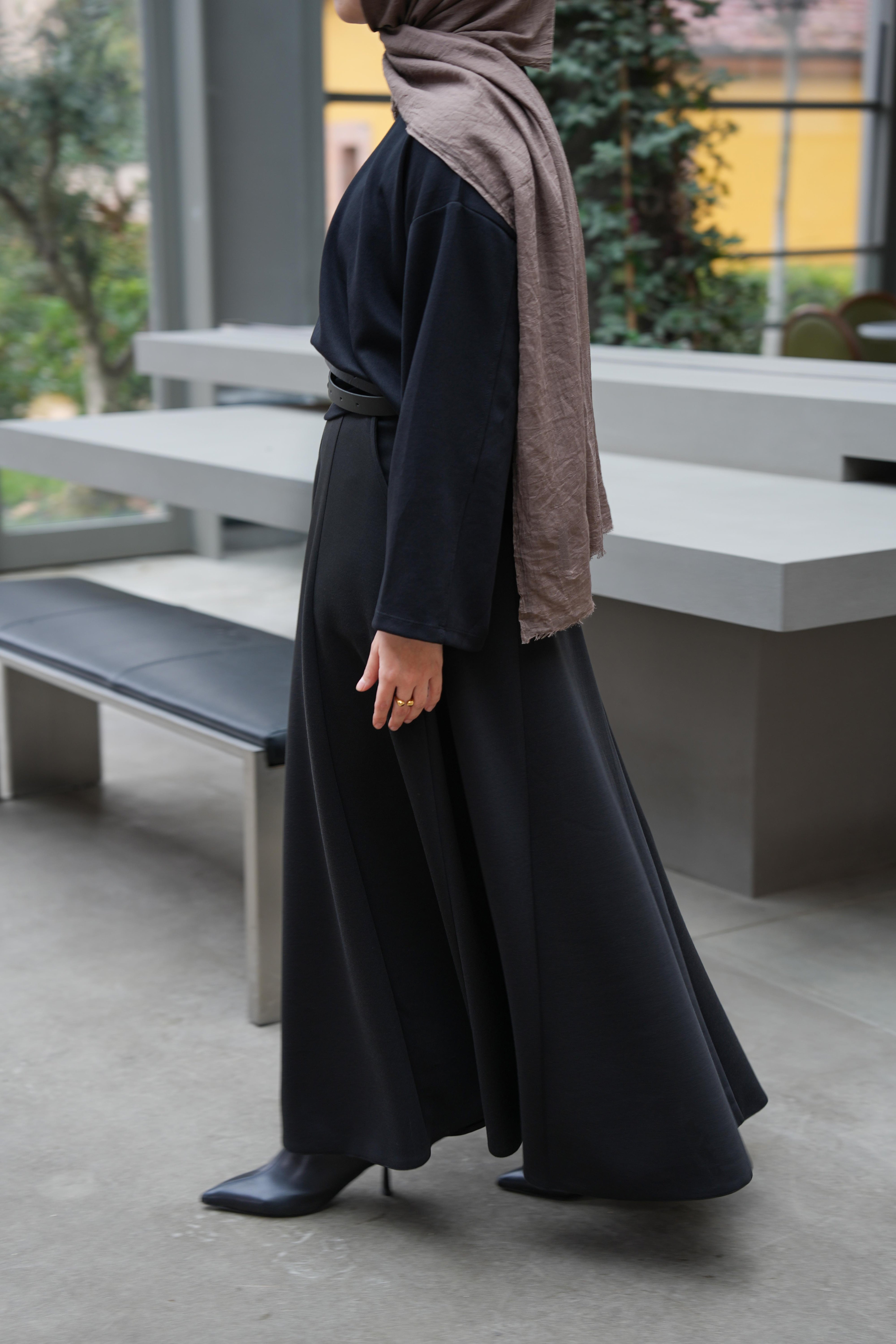 Modal Parçalı Etek Siyah