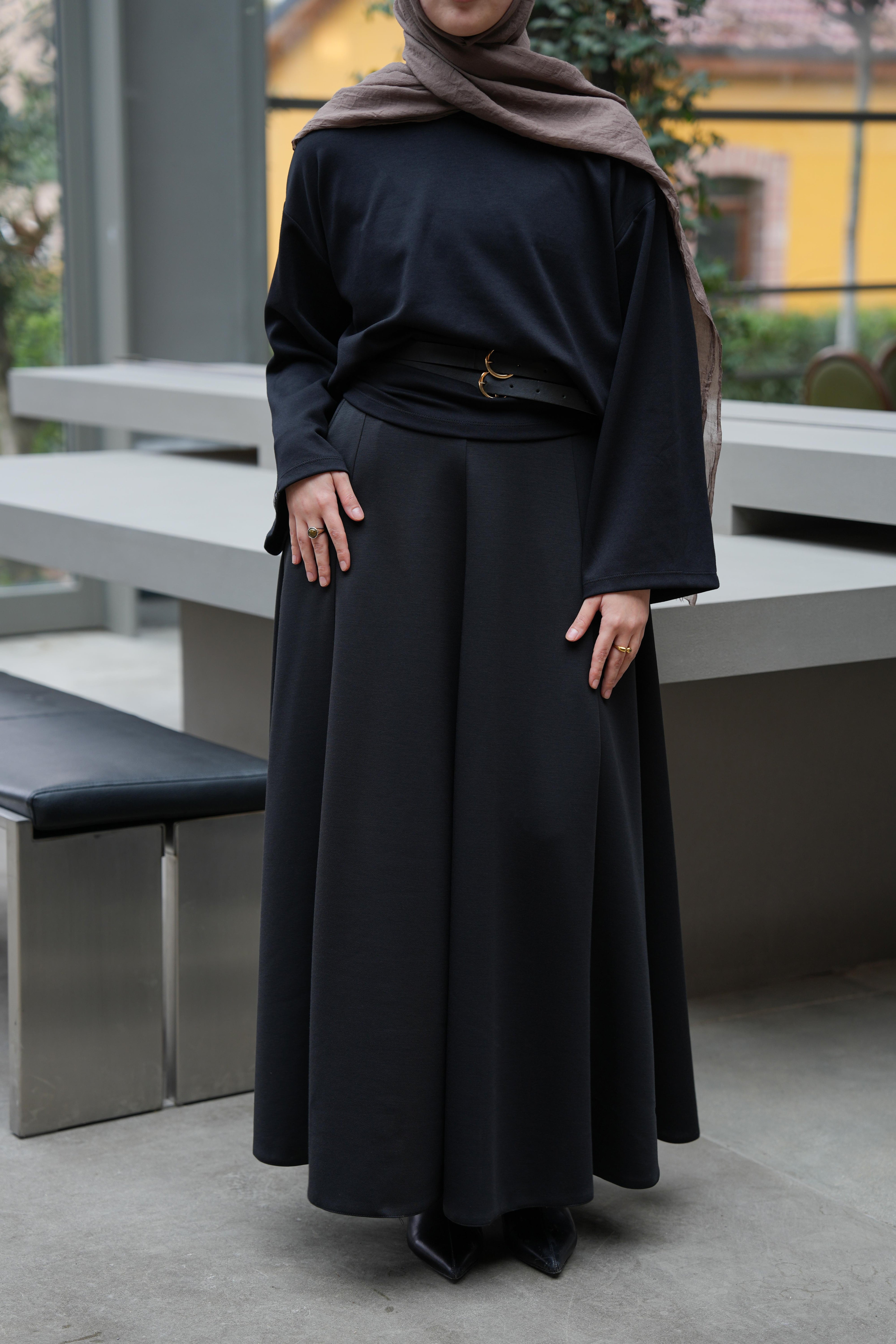 Modal Parçalı Etek Siyah