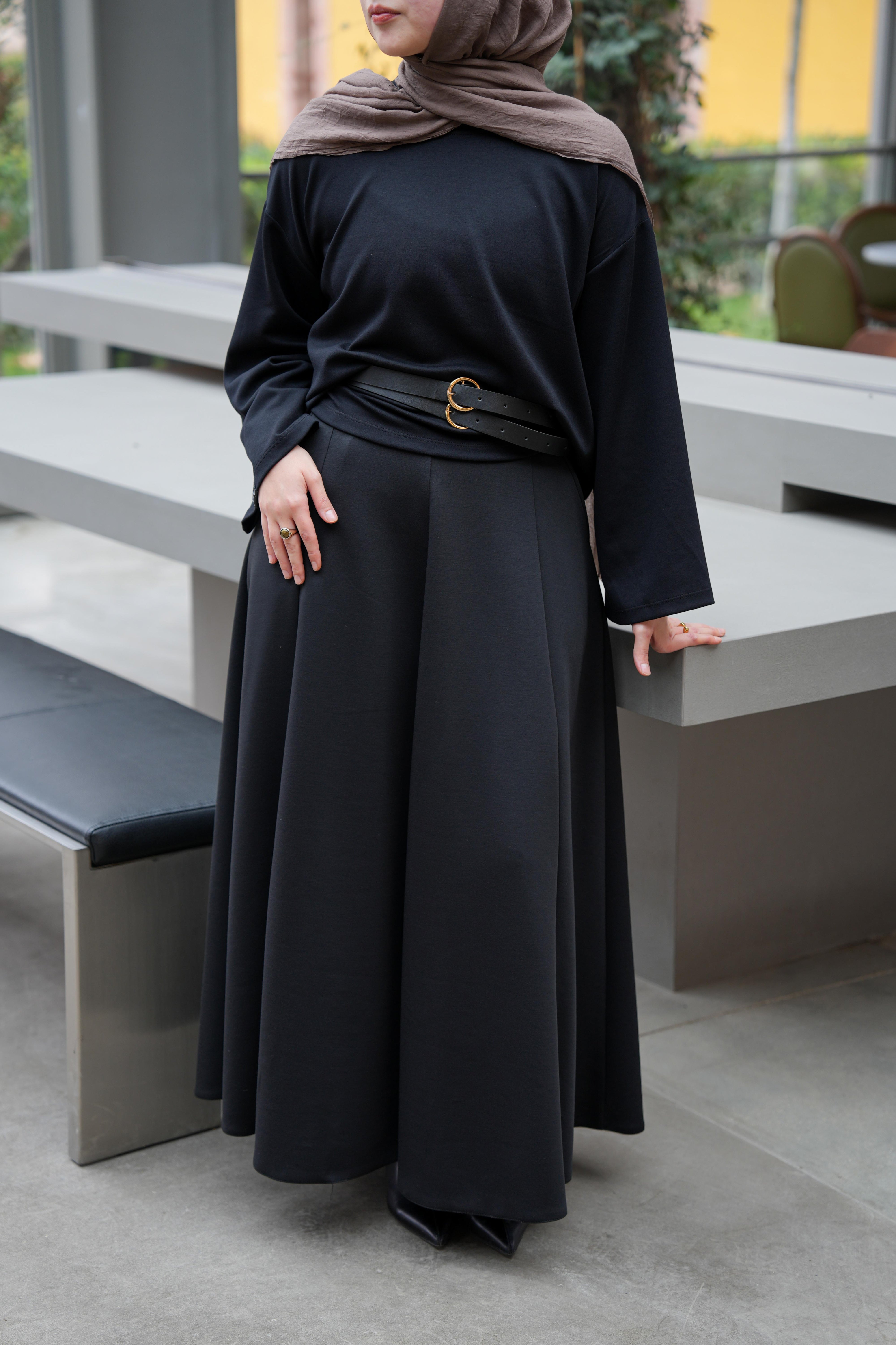 Modal Parçalı Etek Siyah