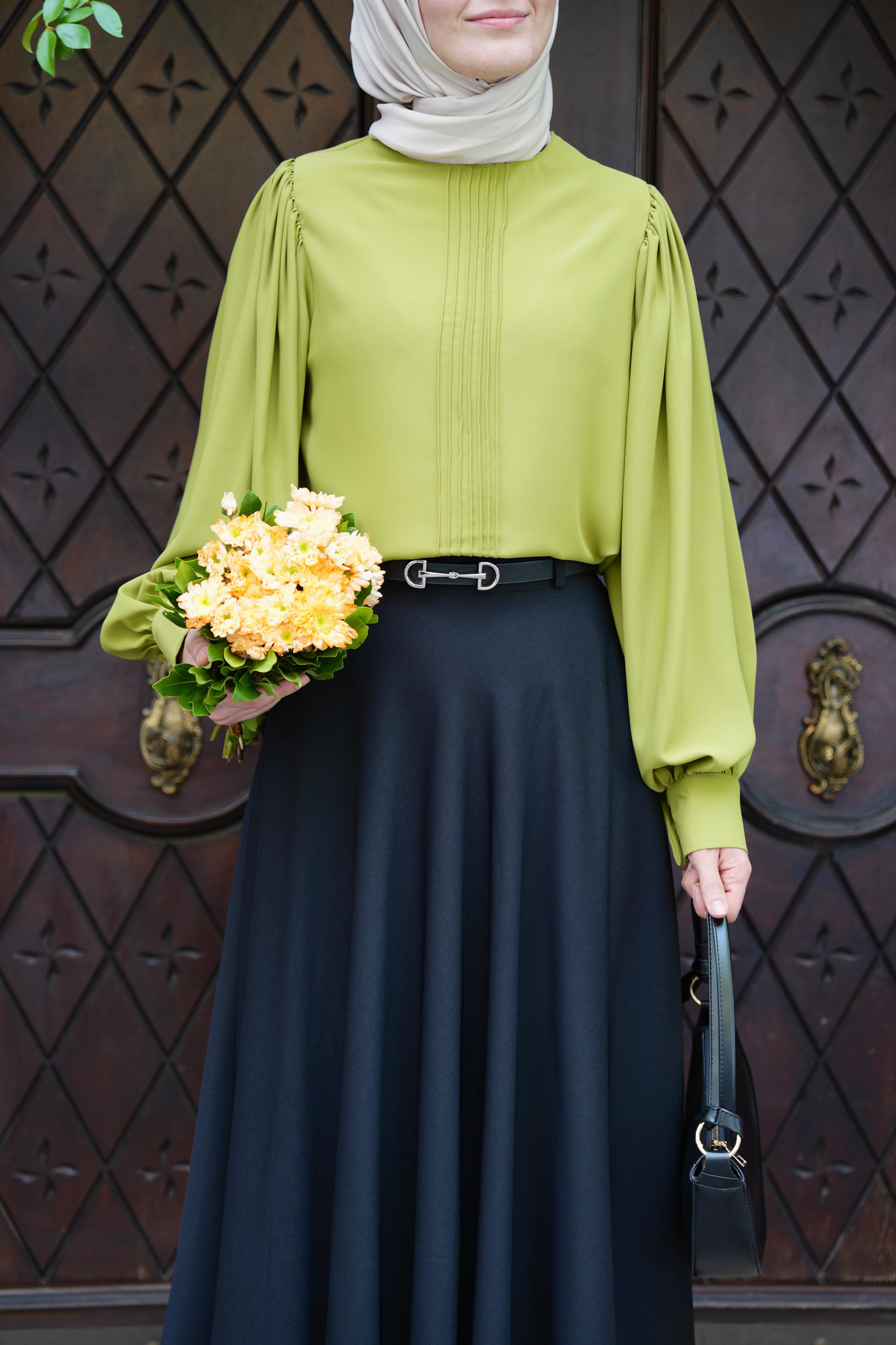 Nervürlü Gömlek Yağ Yeşili