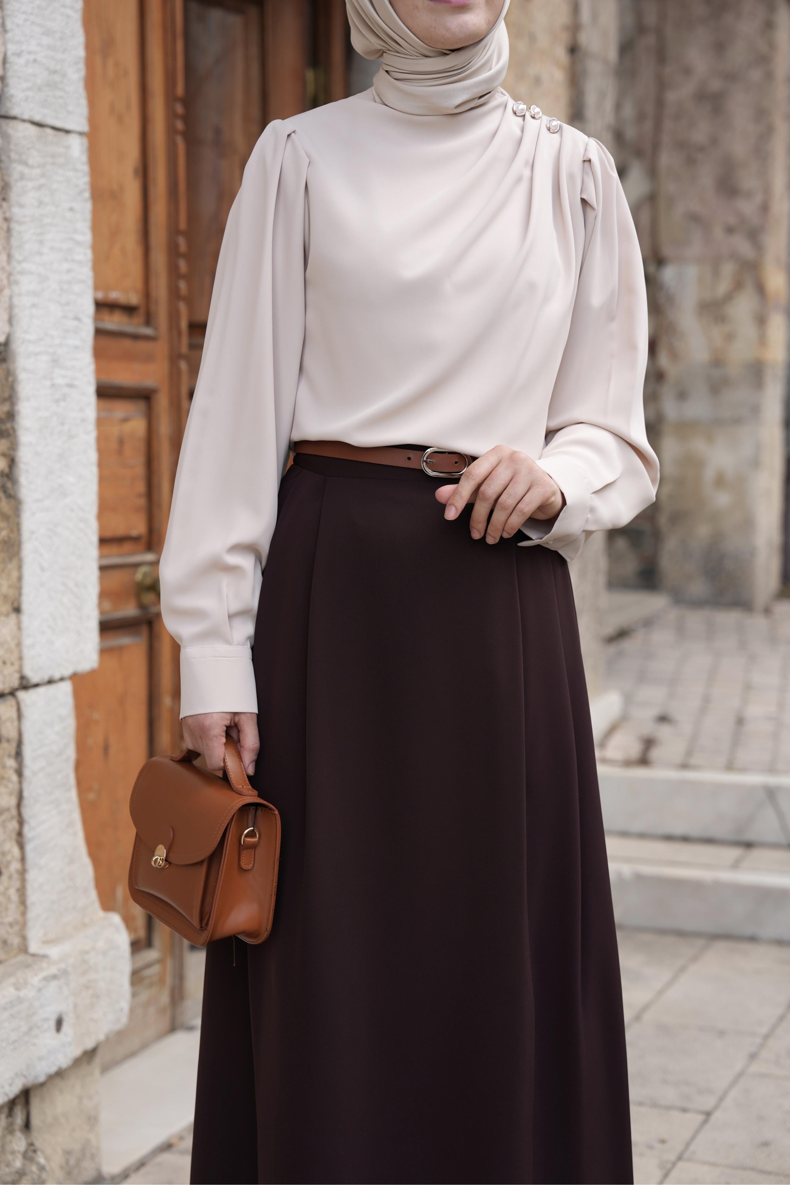 Omuz Düğmeli Gömlek Bej