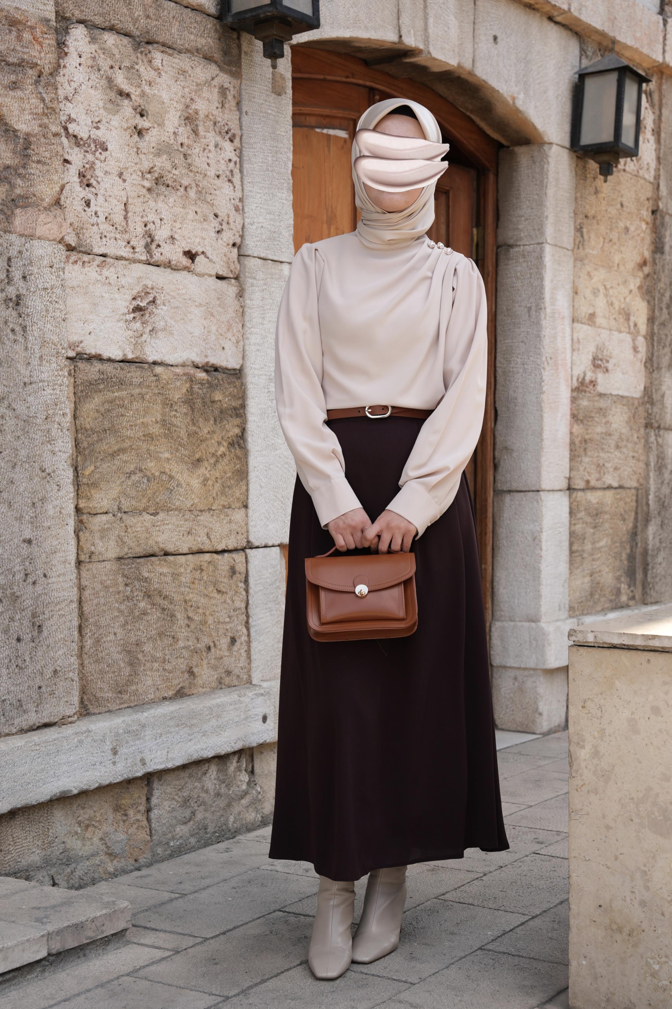 Omuz Düğmeli Gömlek Bej