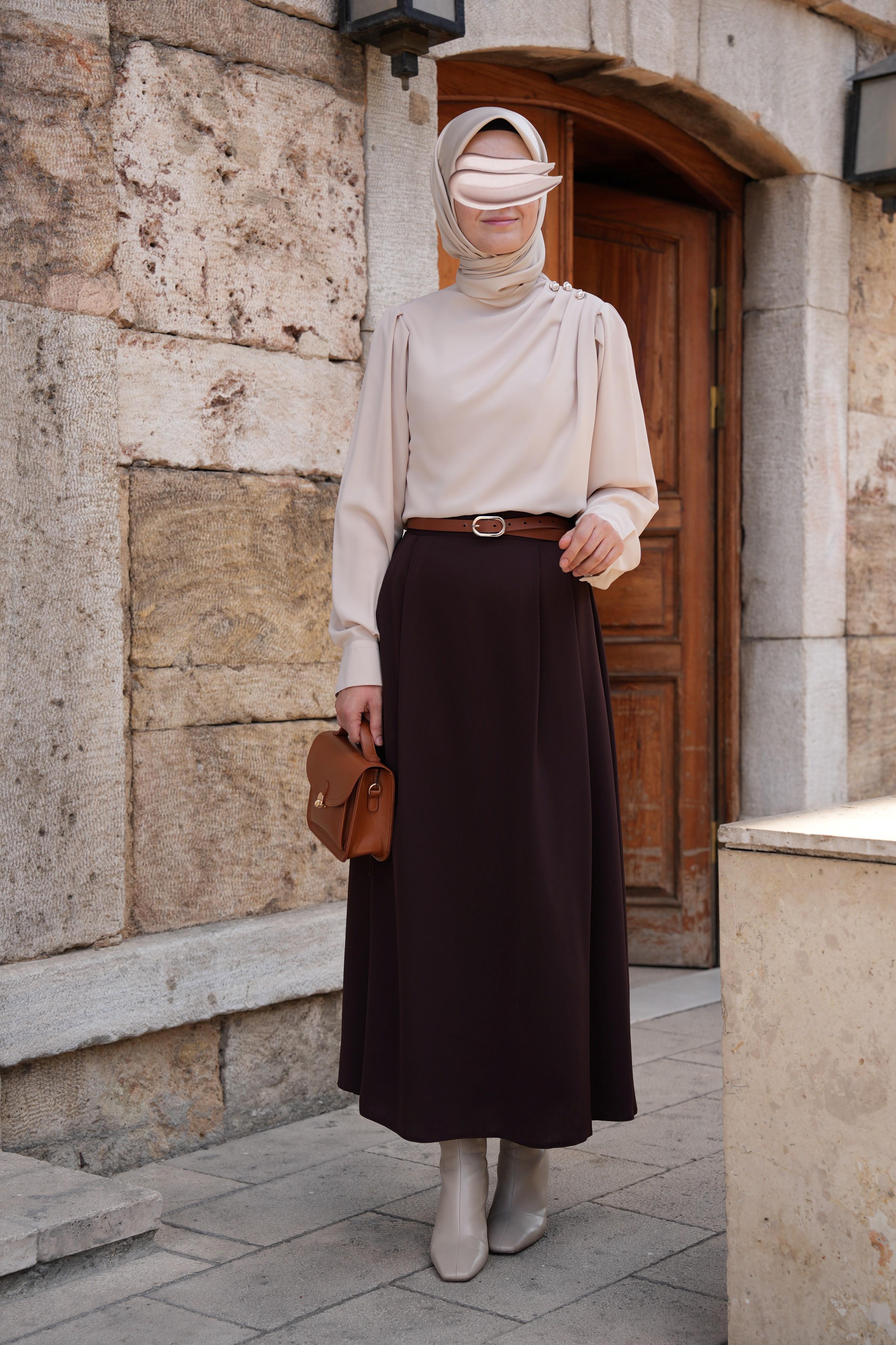 Omuz Düğmeli Gömlek Bej