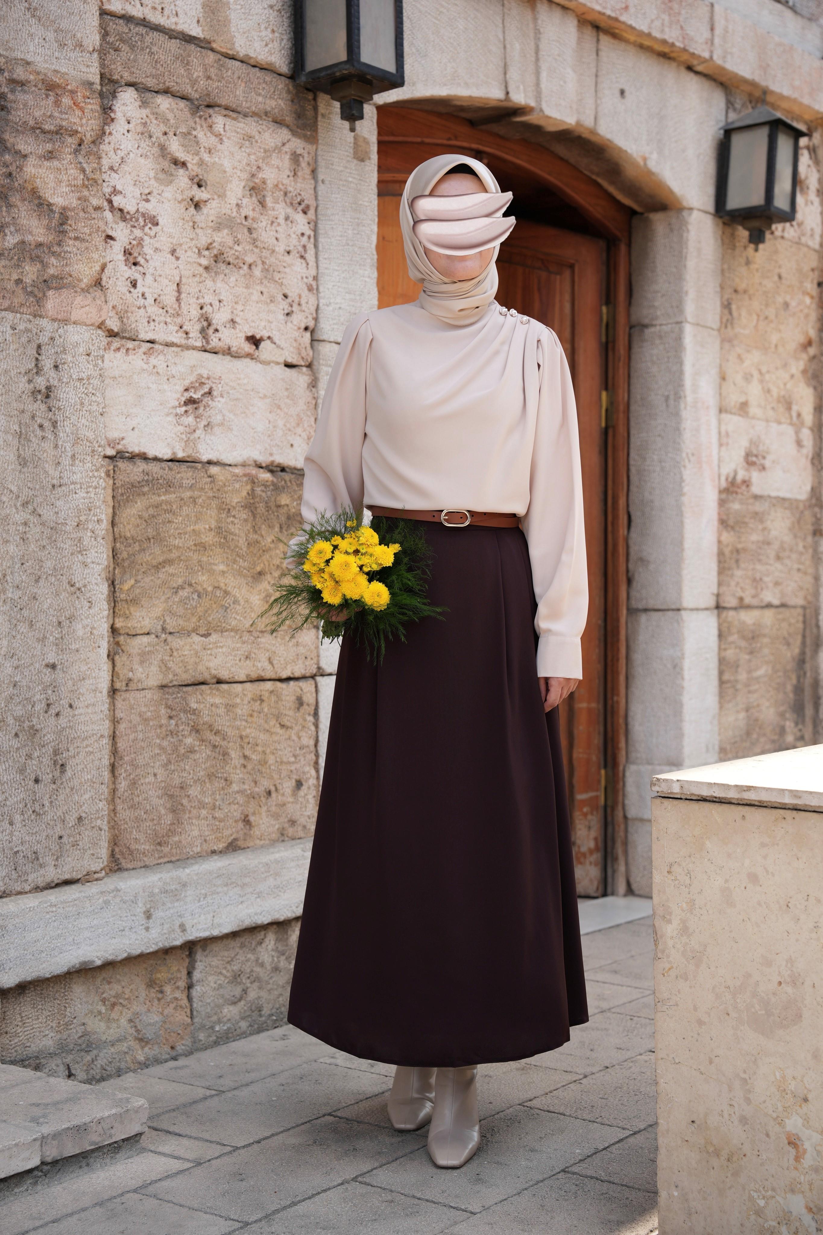 Omuz Düğmeli Gömlek BEJ