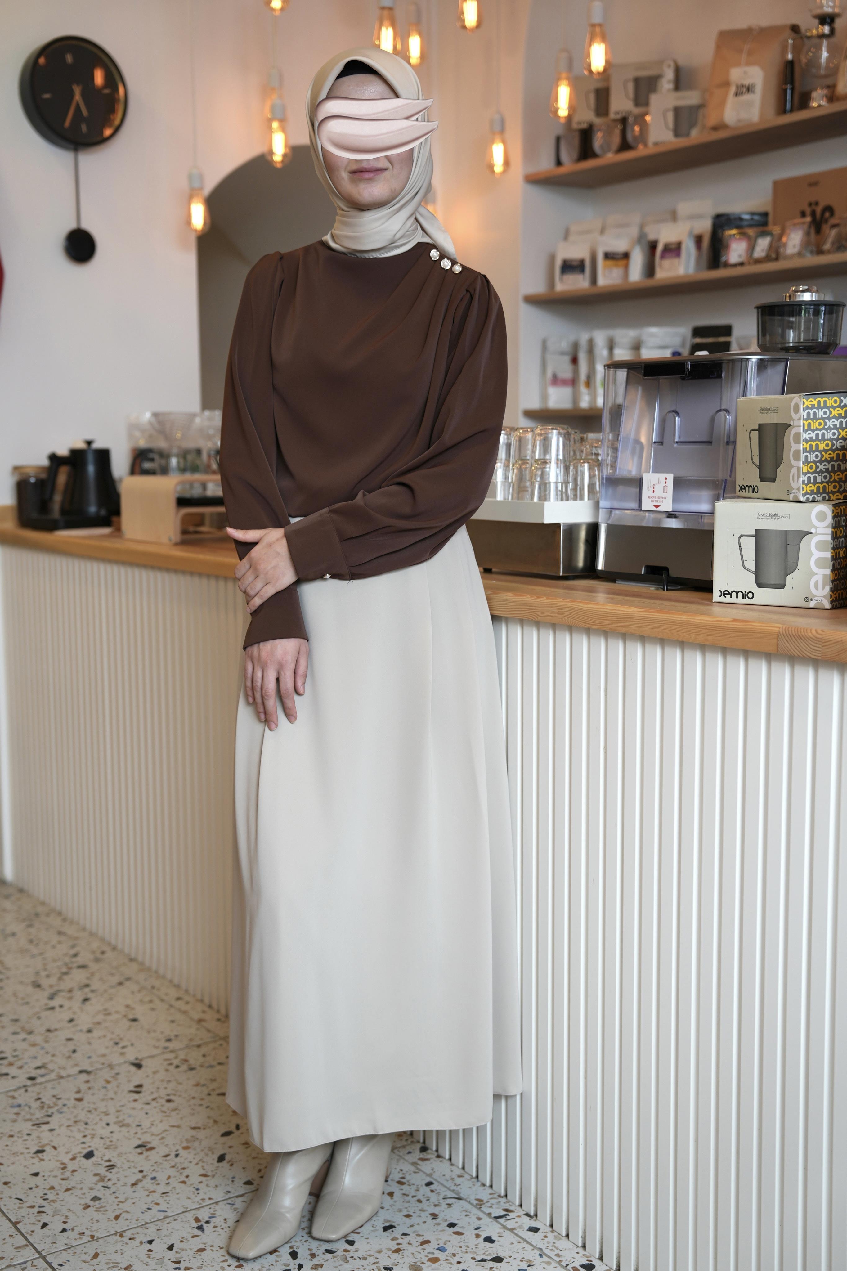 Omuz Düğmeli Gömlek Kahverengi