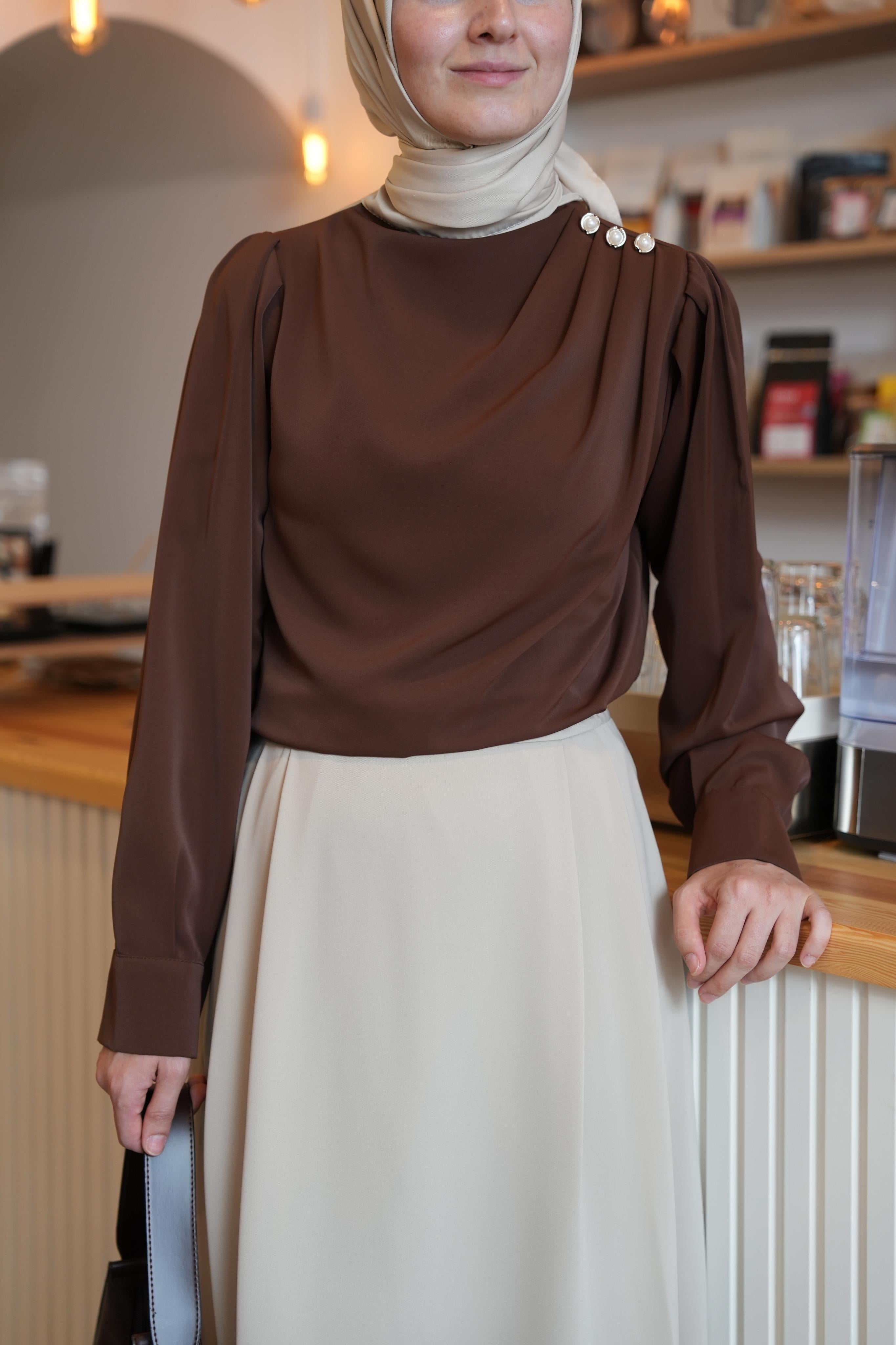 Omuz Düğmeli Gömlek Kahverengi