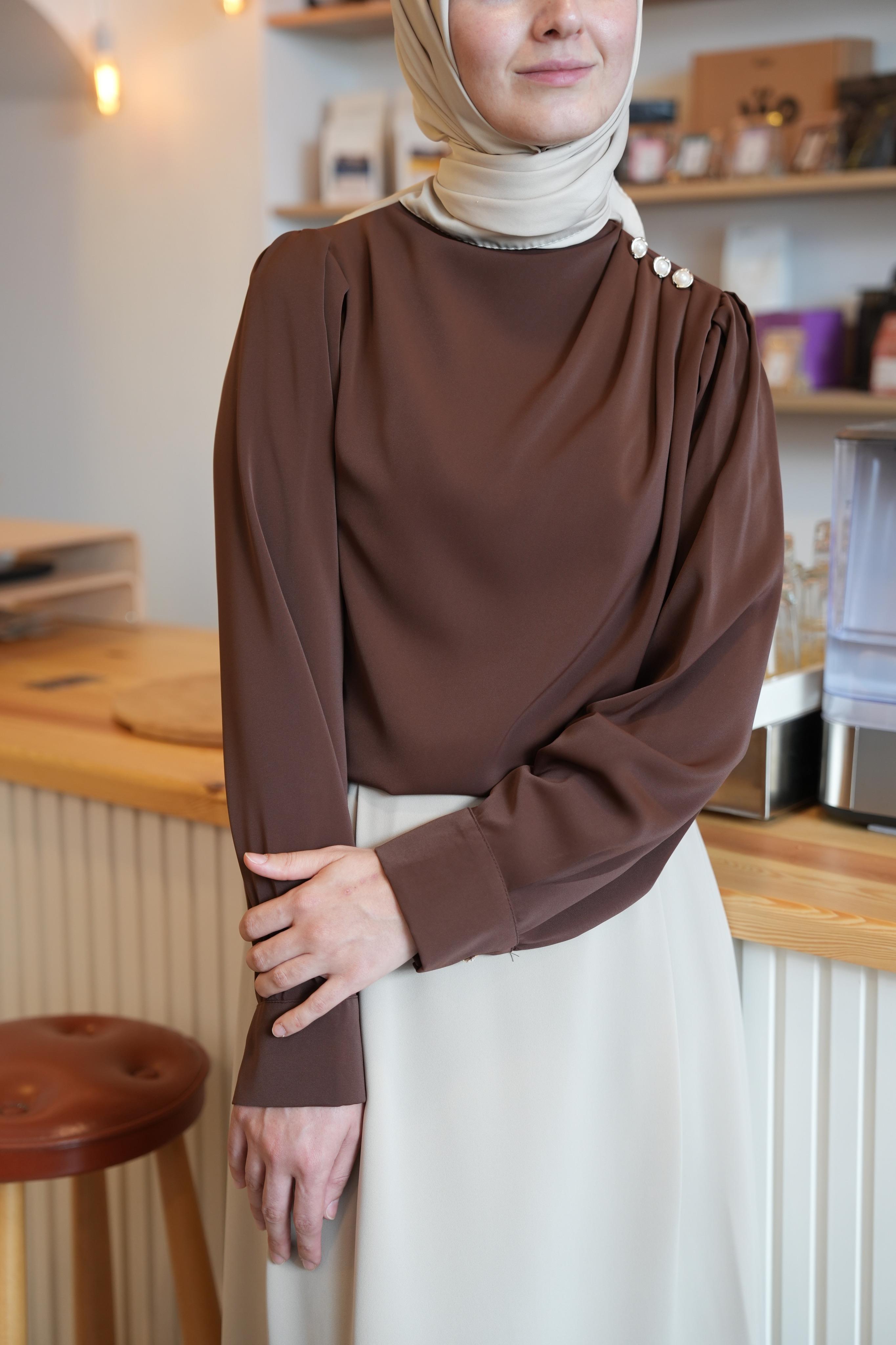 Omuz Düğmeli Gömlek Kahverengi