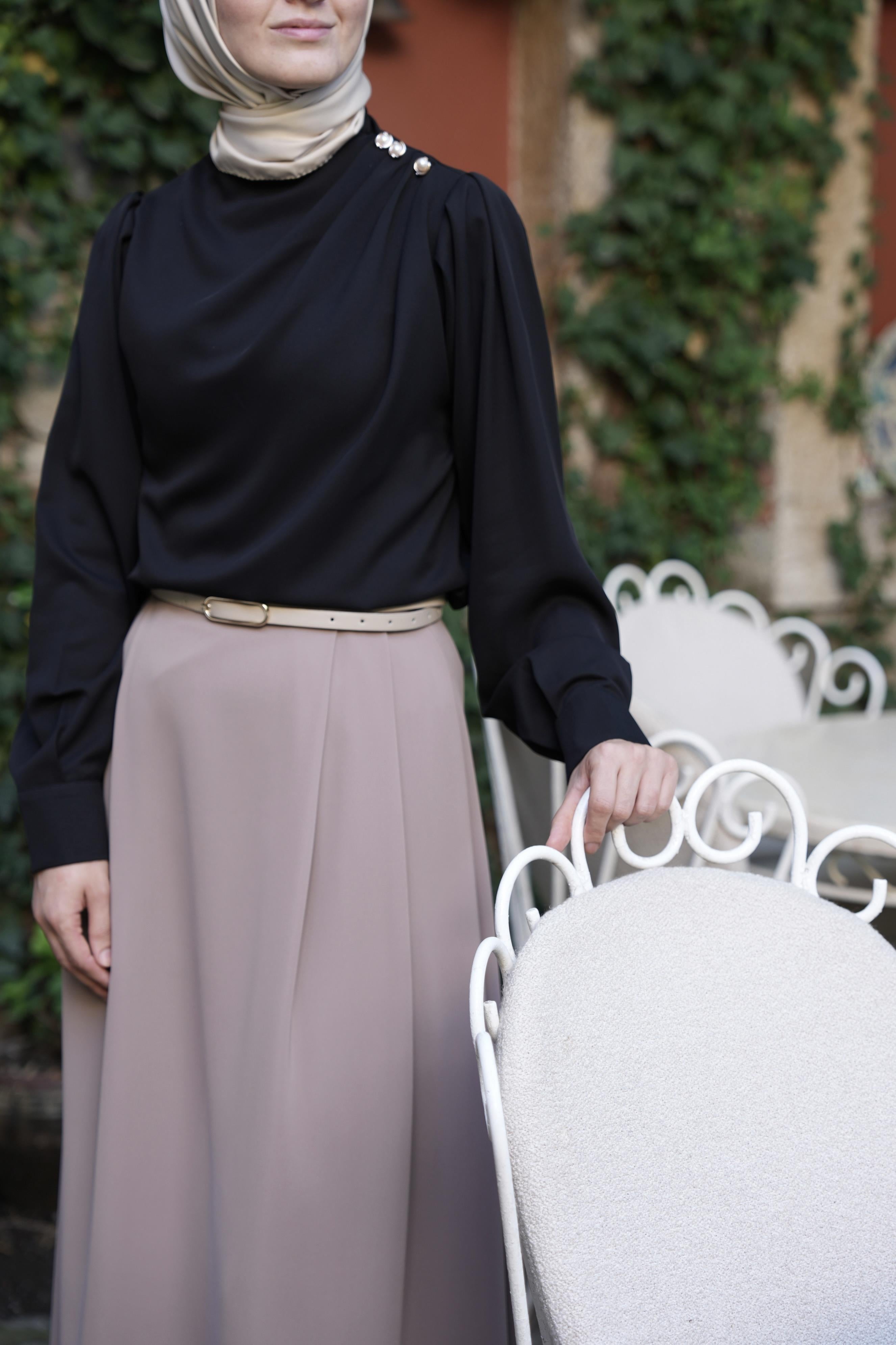 Omuz Düğmeli Gömlek Siyah