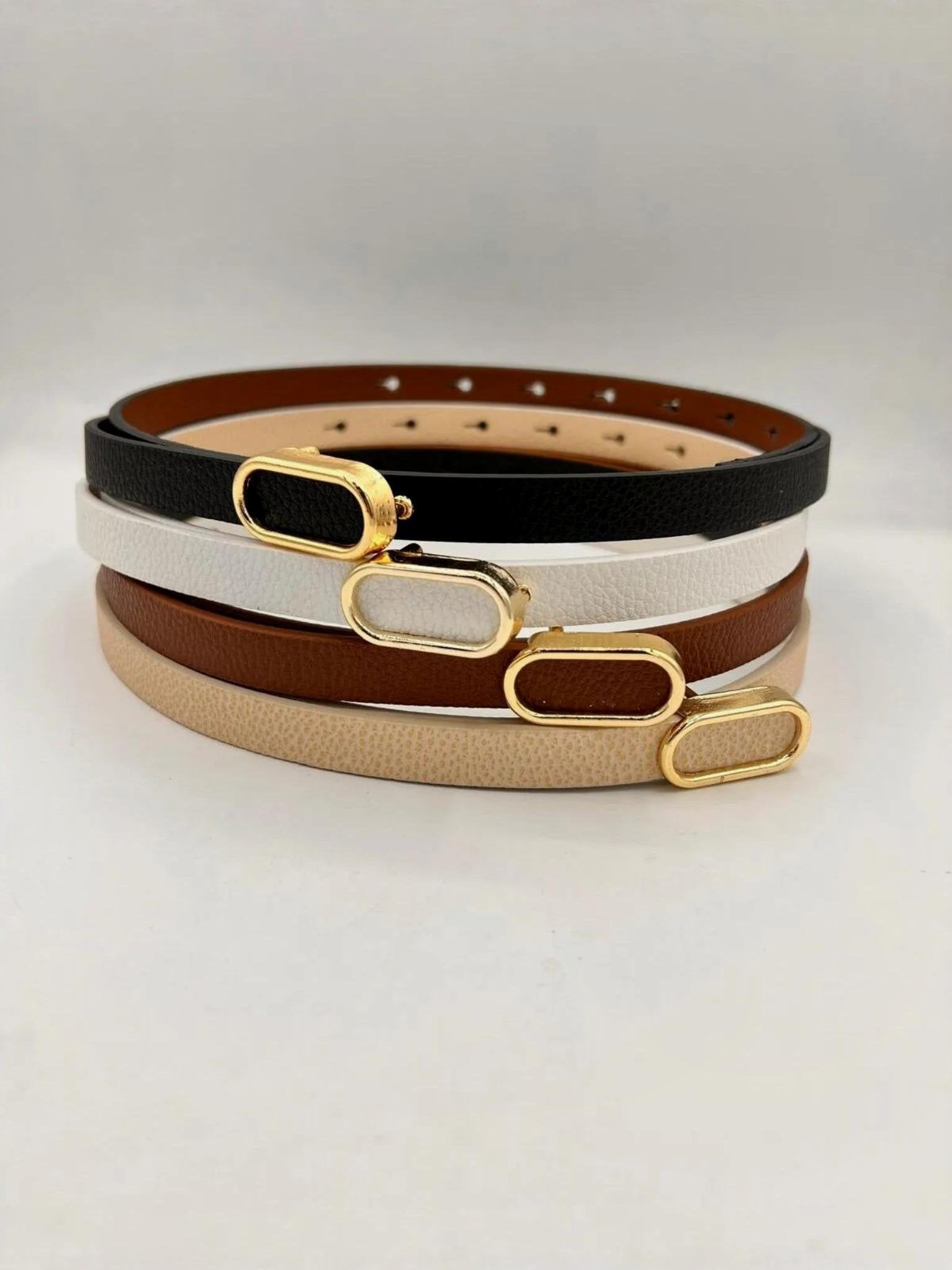 Oval Gold Tokalı İnce Kemer BEYAZ