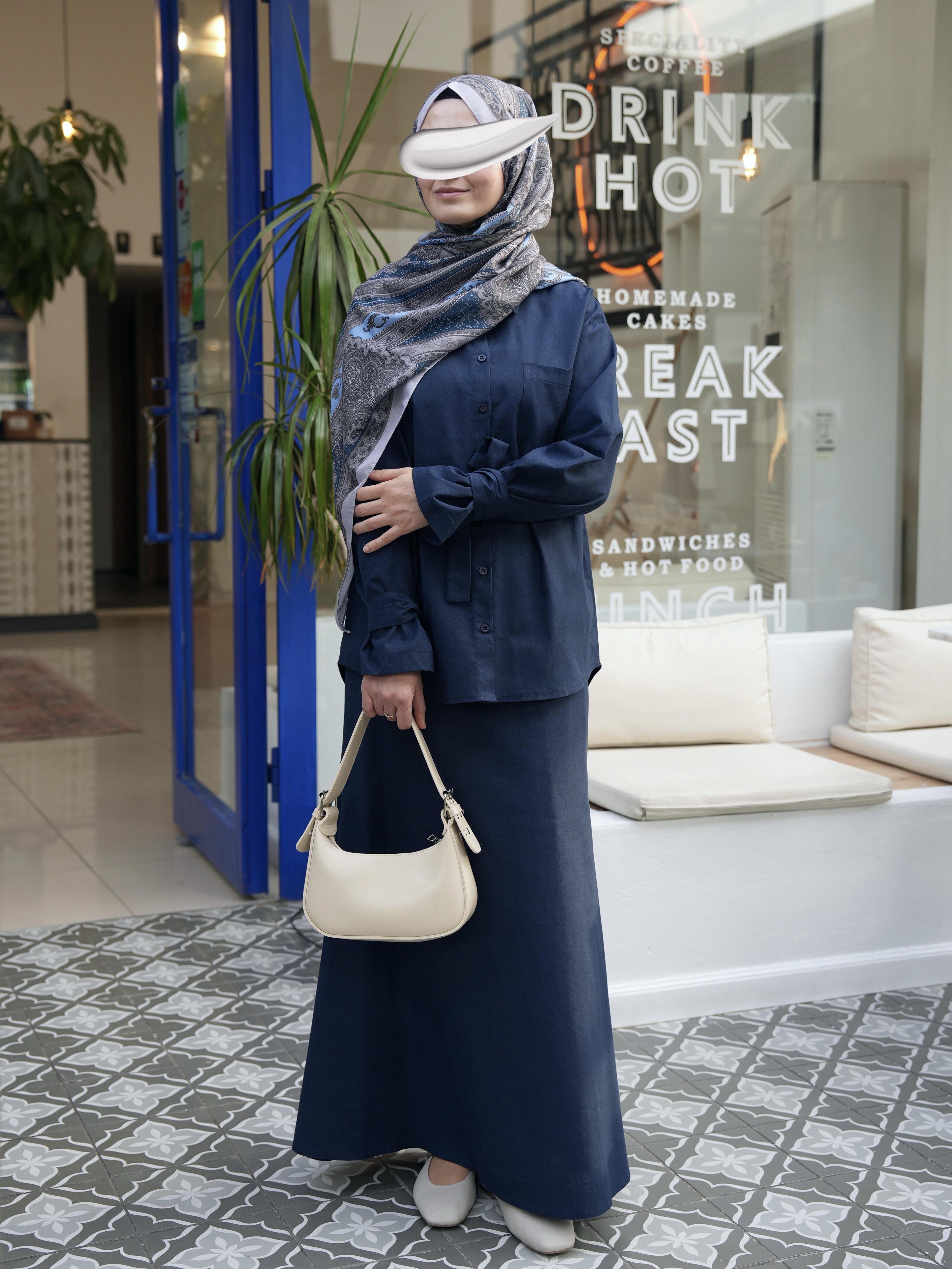 Pamuk Keten Etekli Takım Lacivert