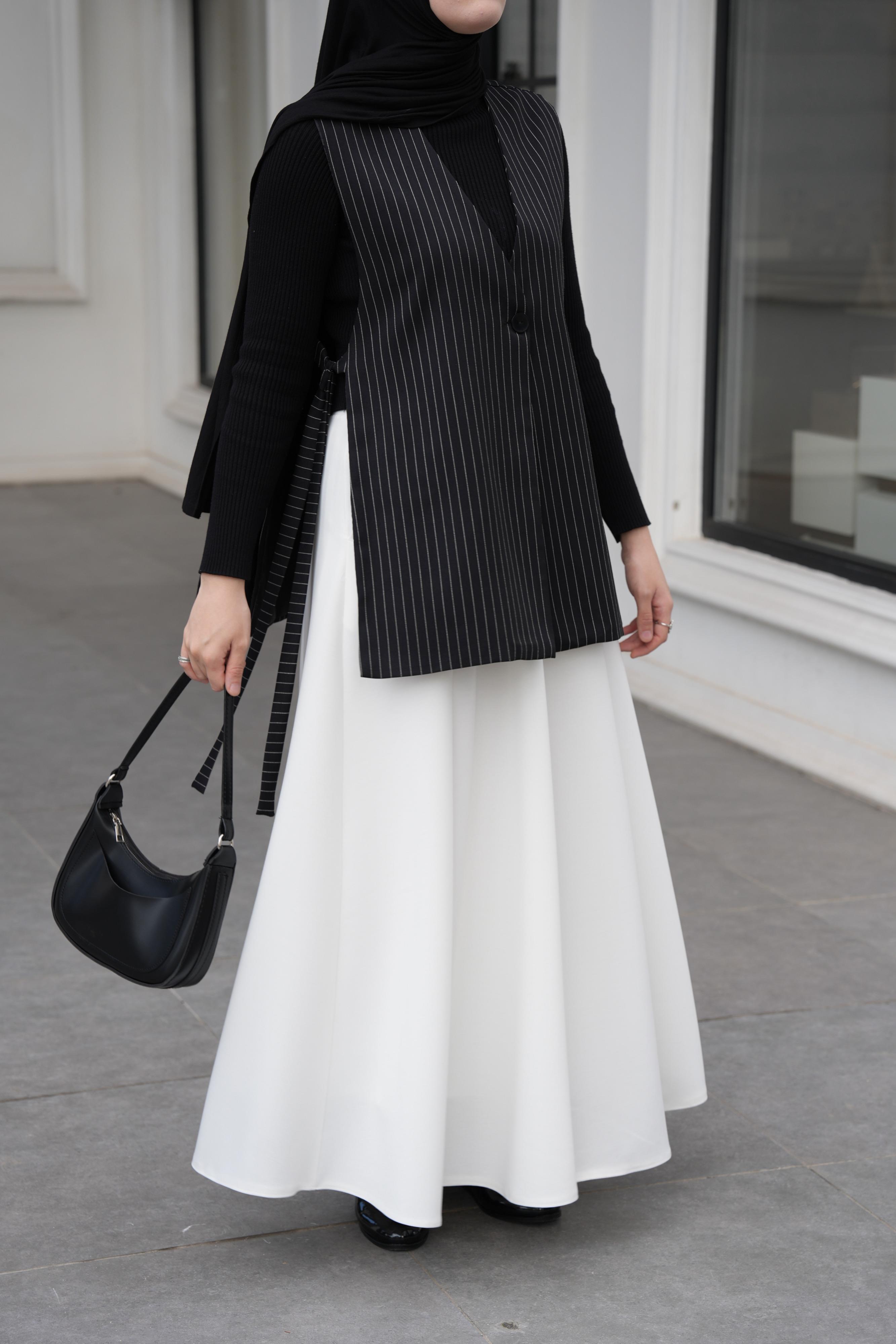 Modal Parçalı Etek Kırık Beyaz