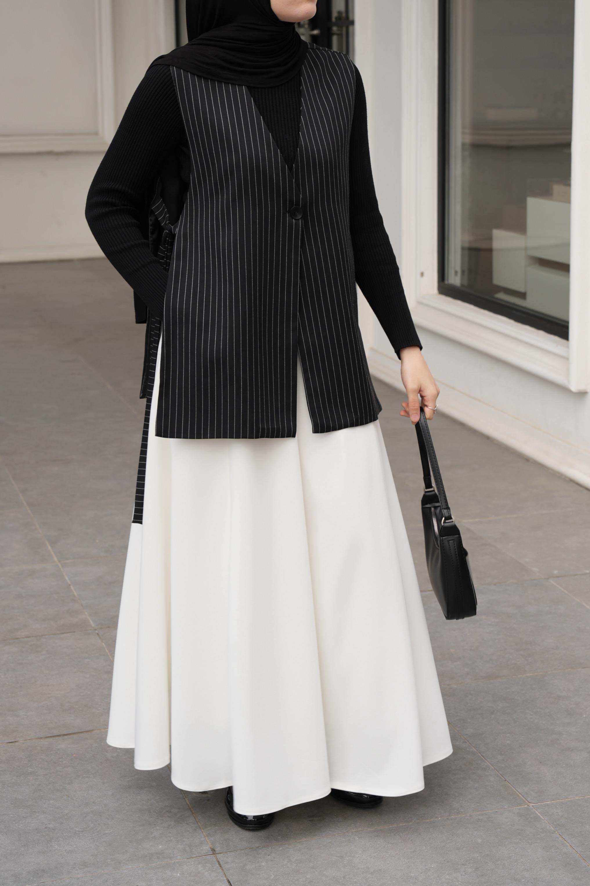 Modal Parçalı Etek Kırık Beyaz