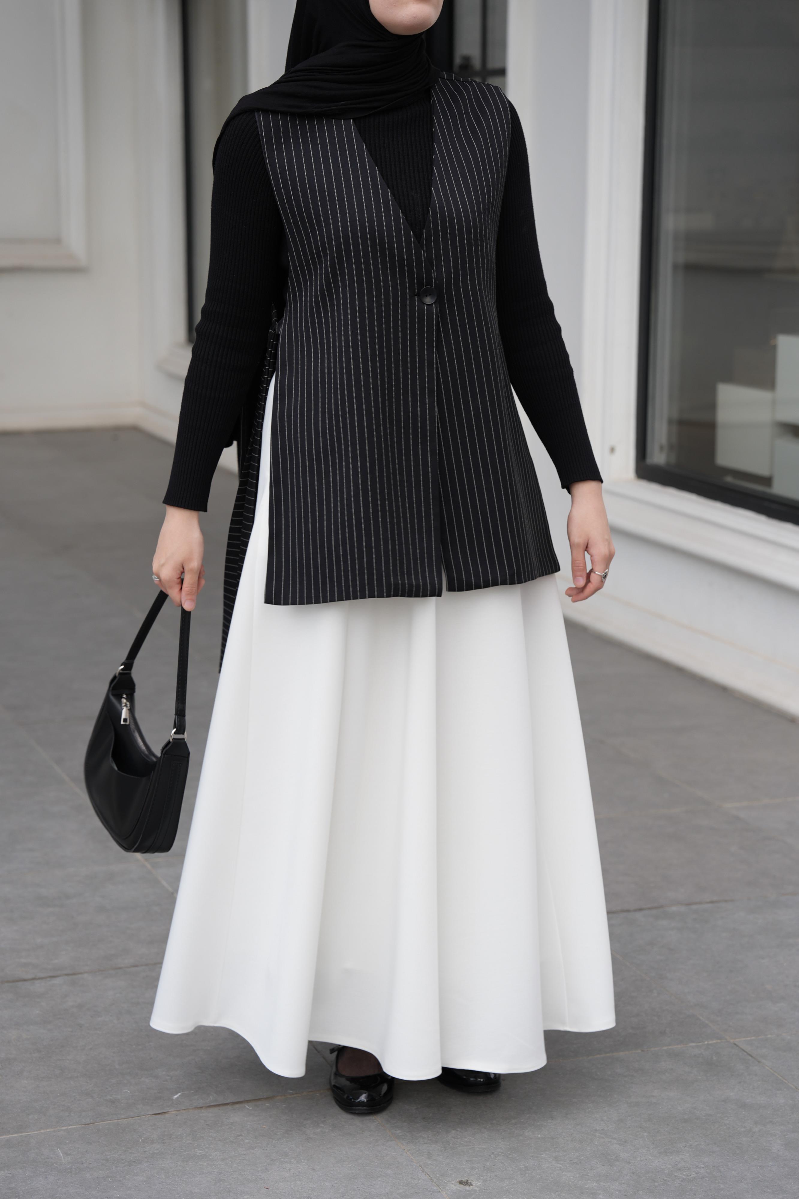 Modal Parçalı Etek Kırık Beyaz