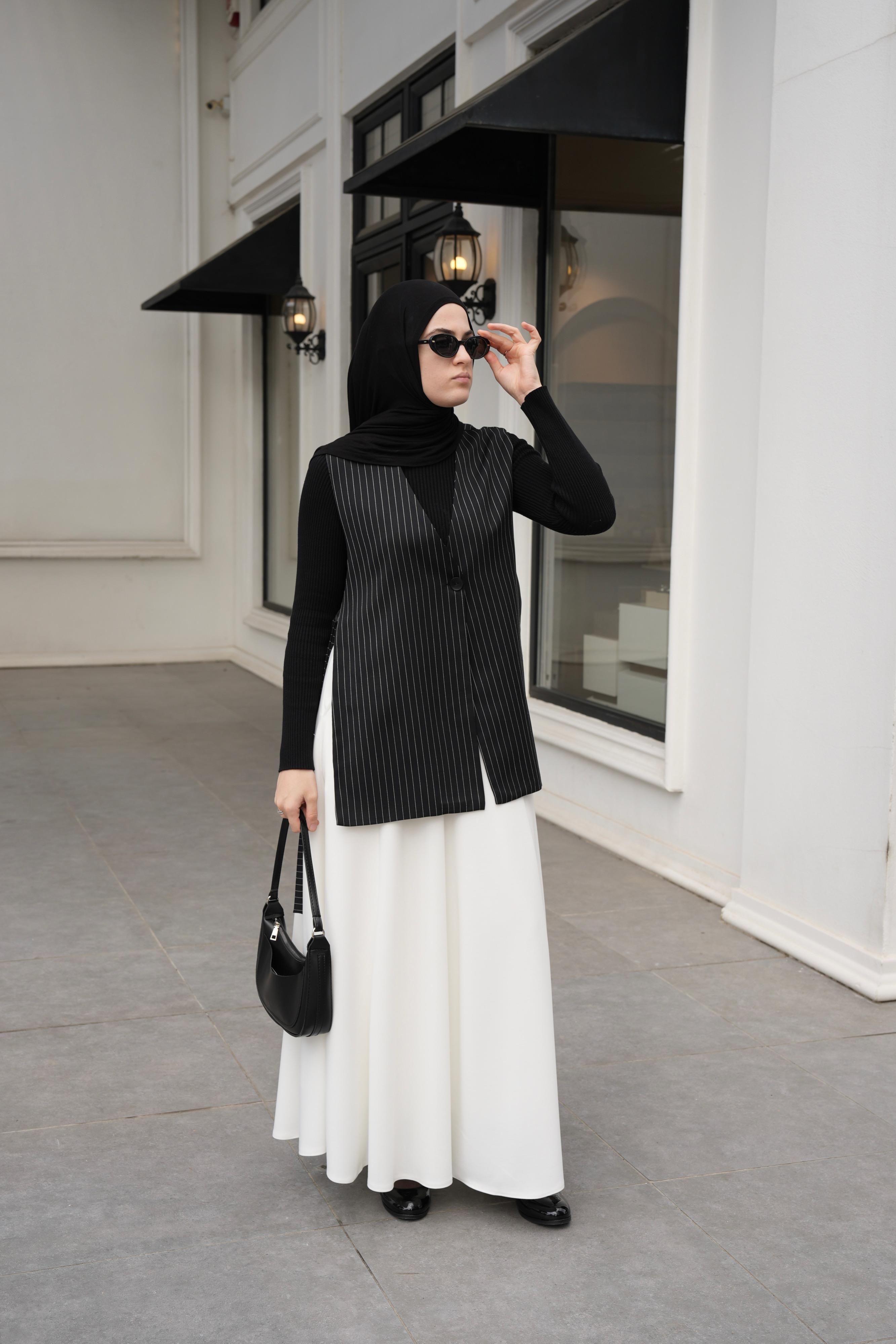 Modal Parçalı Etek Kırık Beyaz