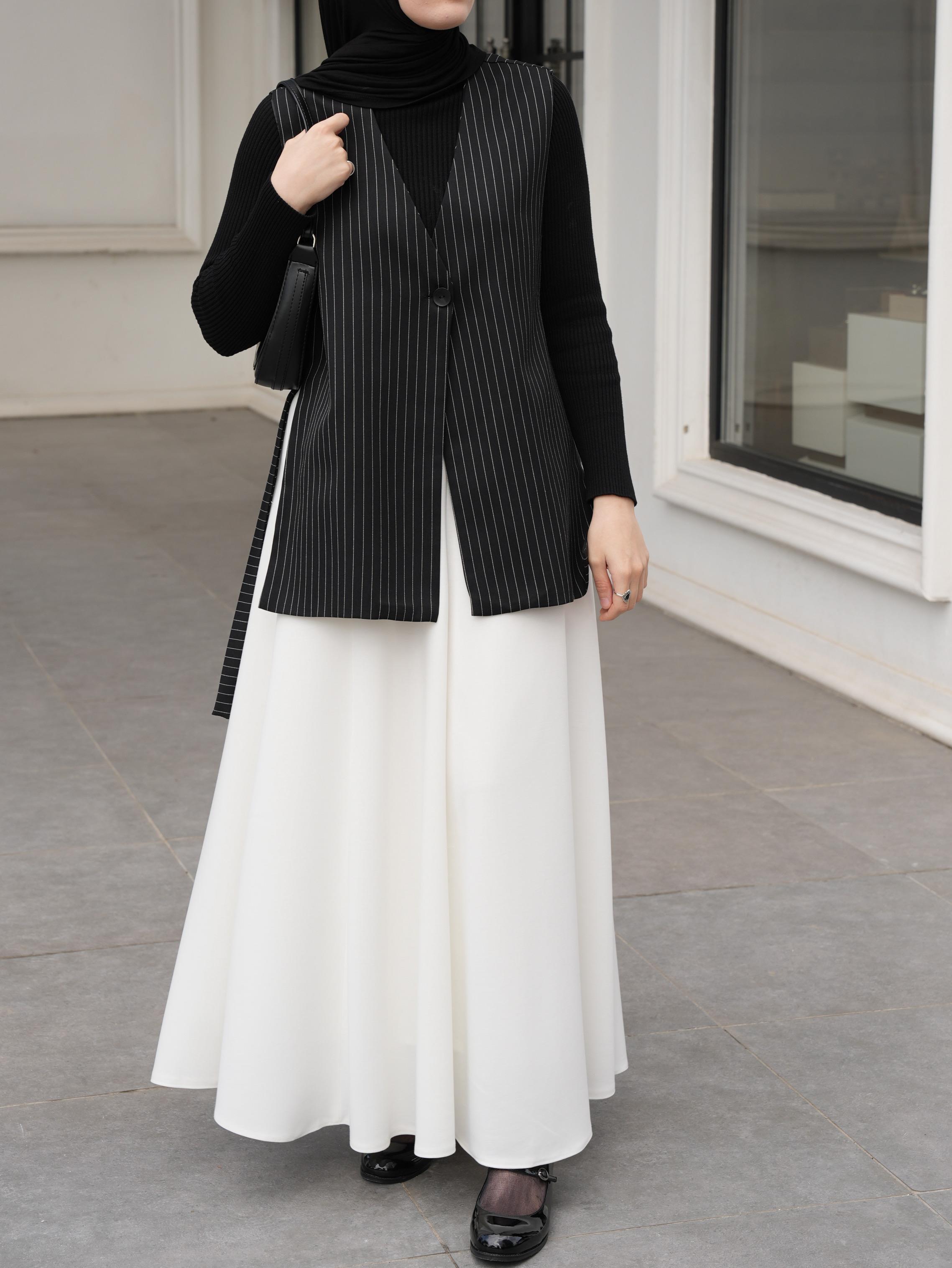 Modal Parçalı Etek Kırık Beyaz