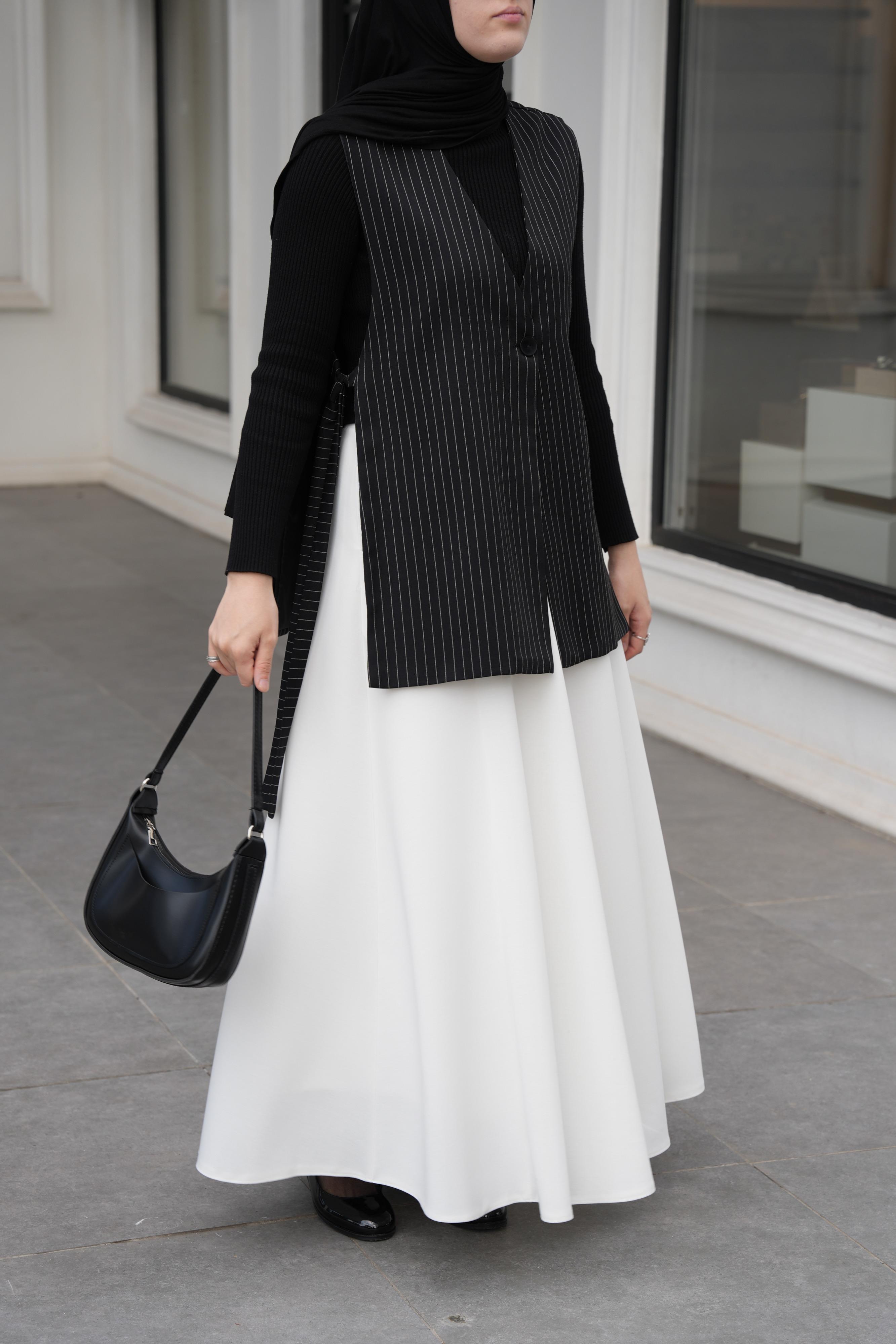 Modal Parçalı Etek Kırık Beyaz