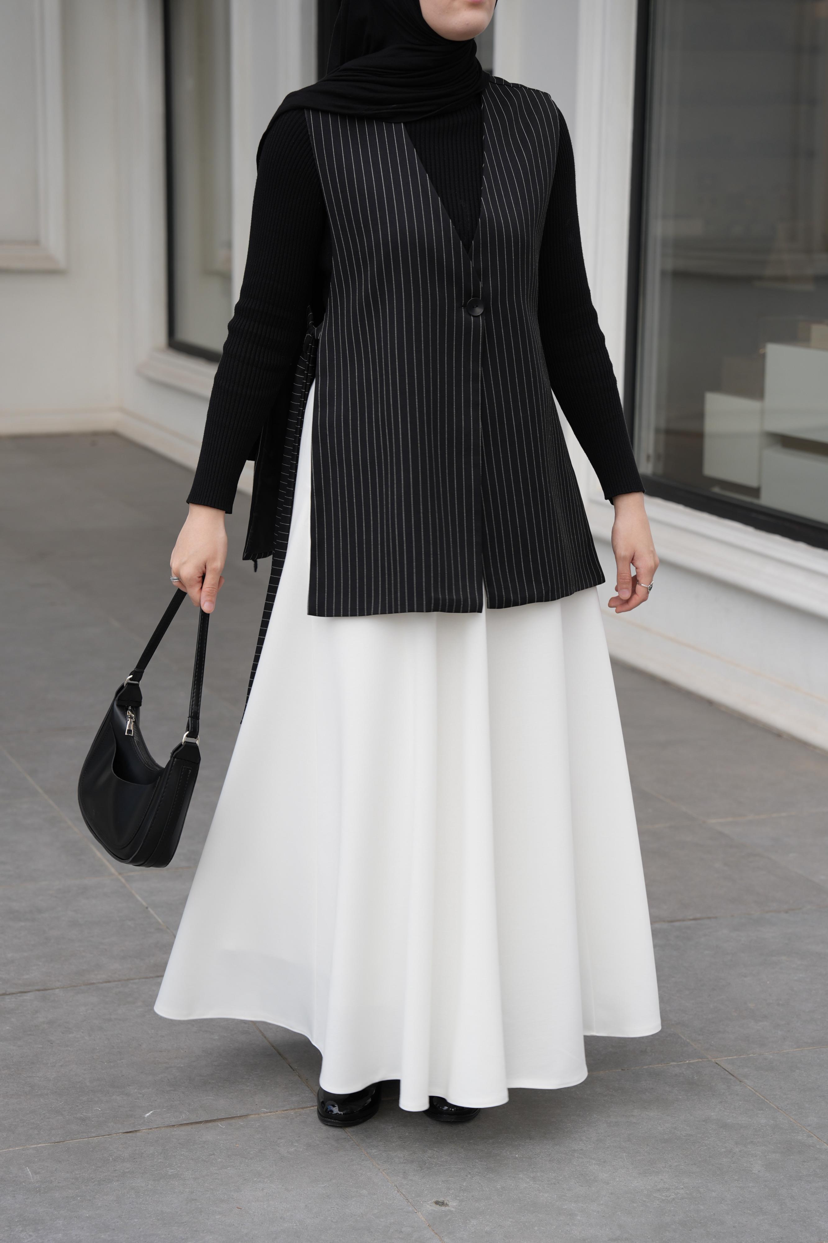 Modal Parçalı Etek Kırık Beyaz