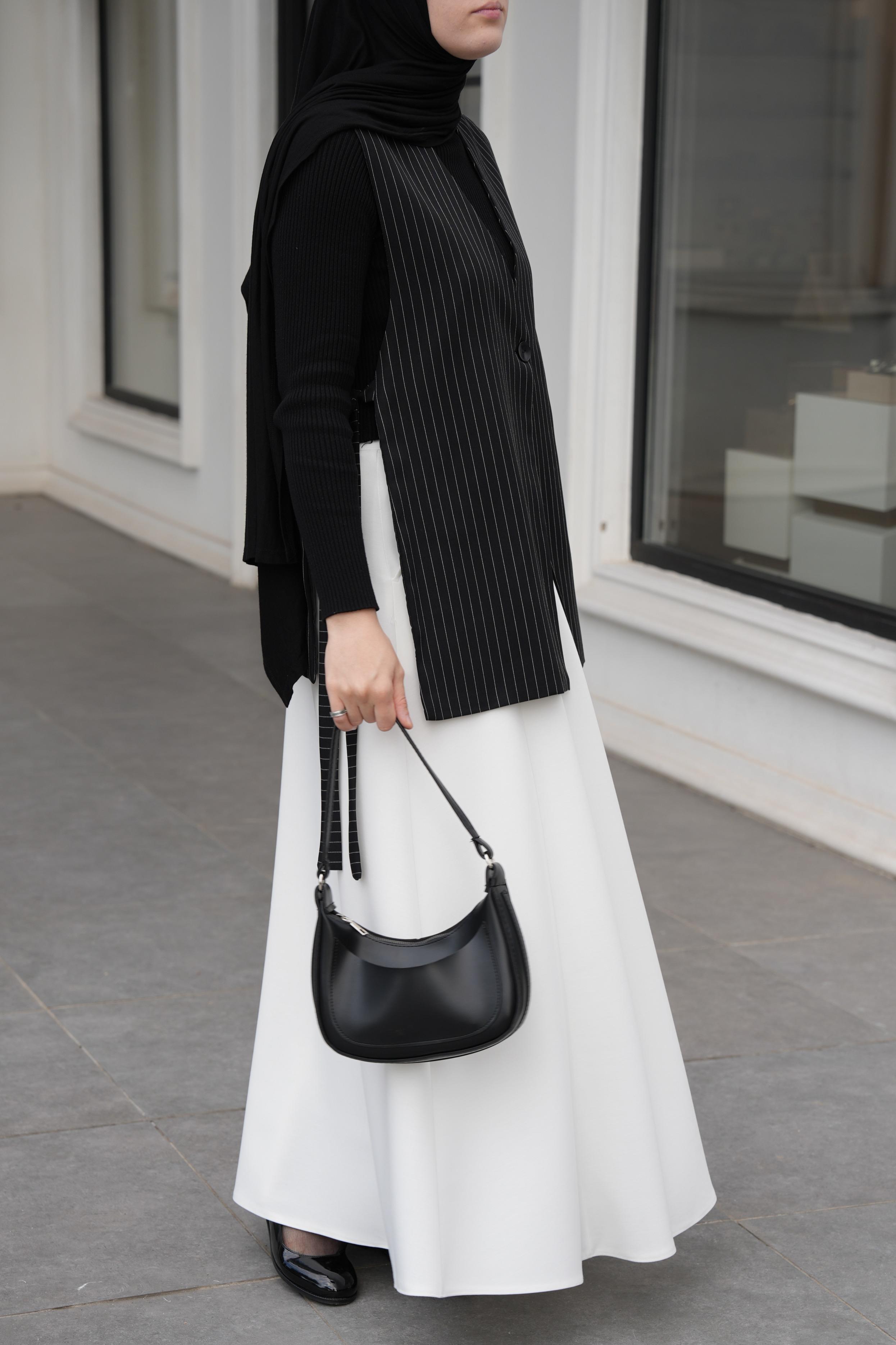 Modal Parçalı Etek Kırık Beyaz