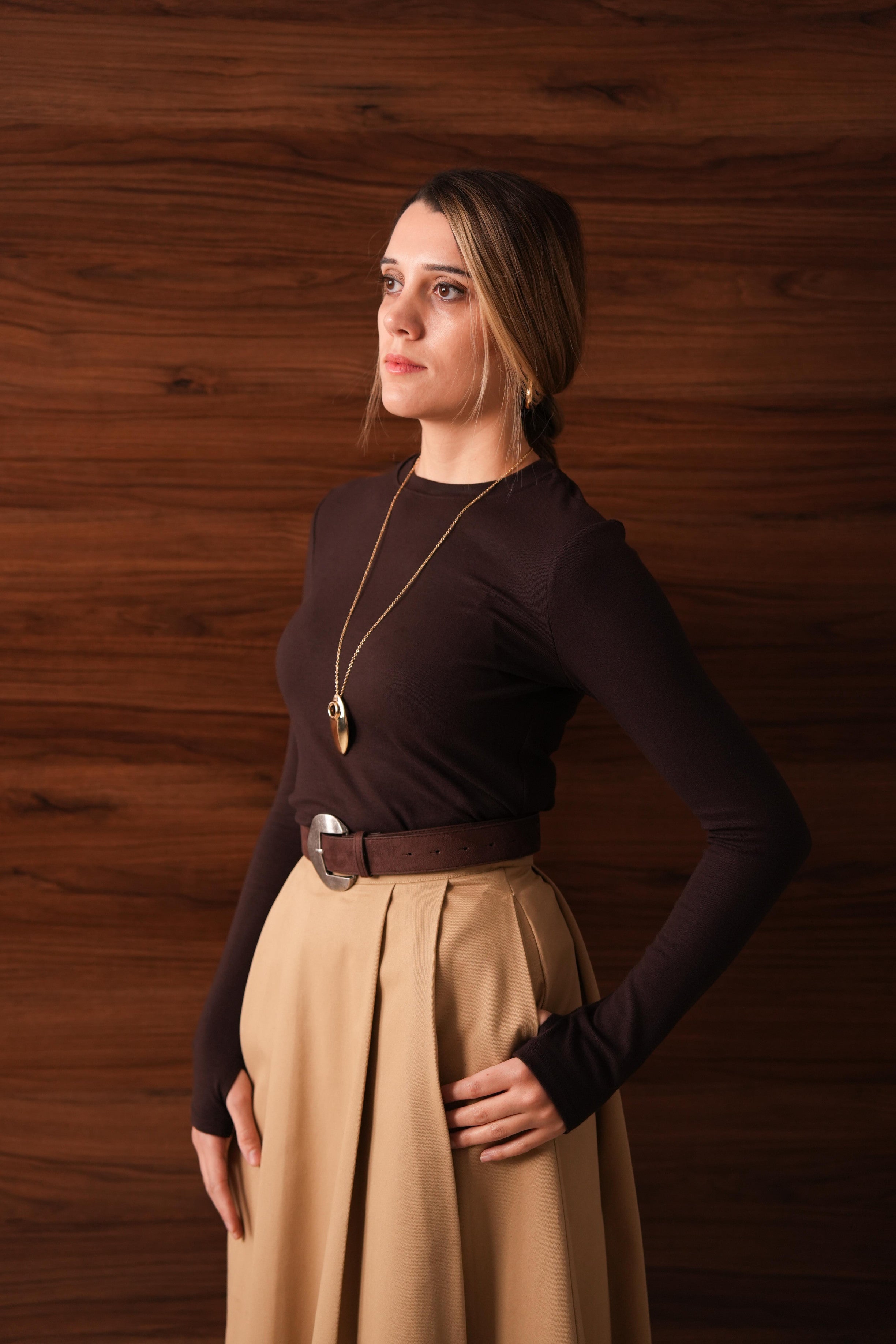 Parmak Detaylı Body KAHVERENGİ