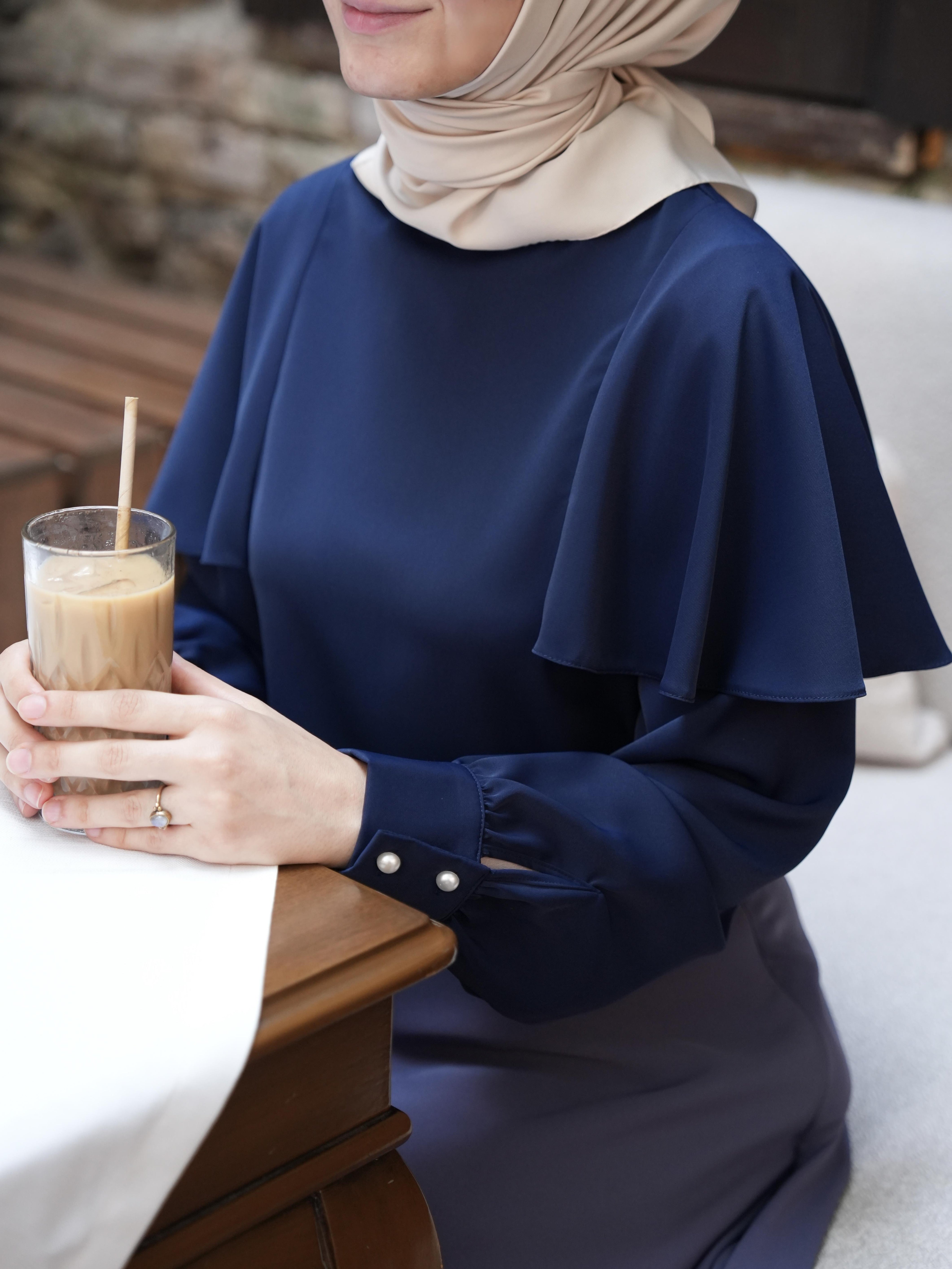 Pelerinli Bluz Lacivert