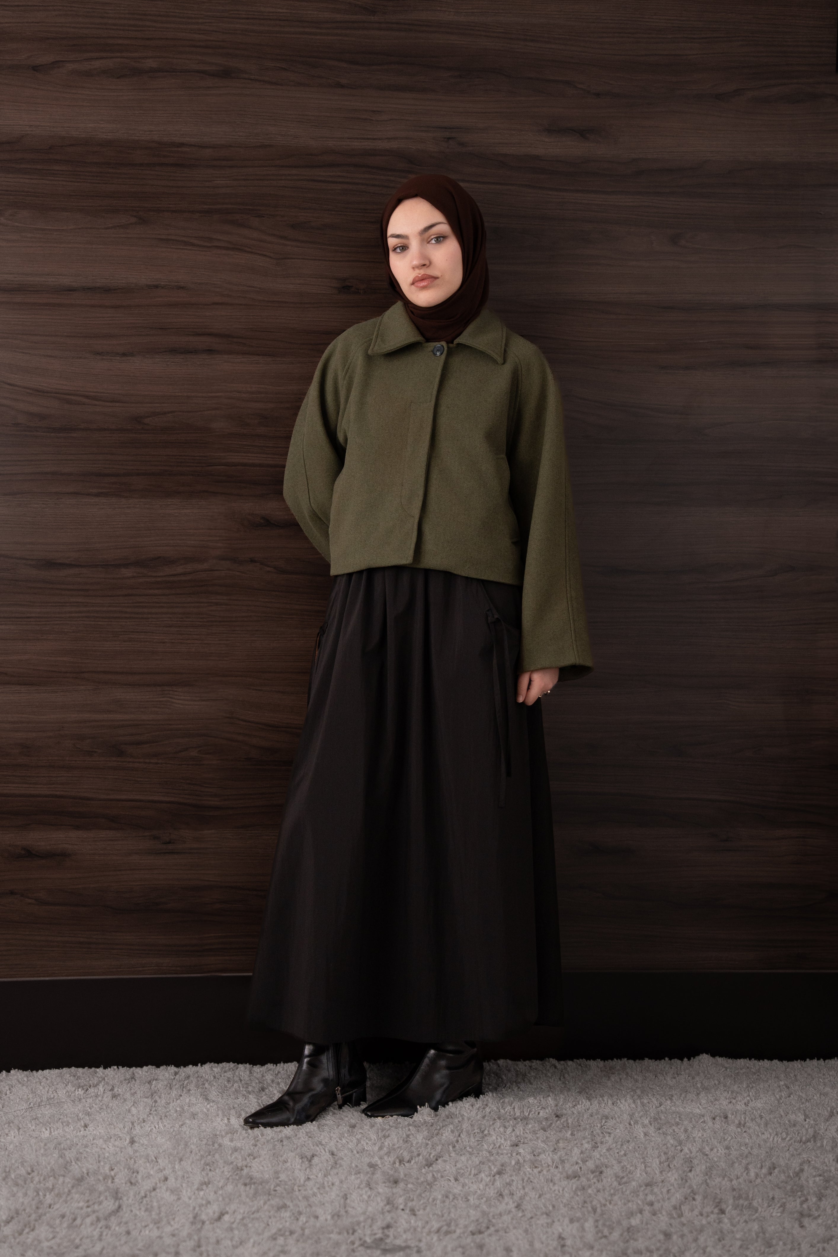 Kısa Kaşe Kaban Yeşil