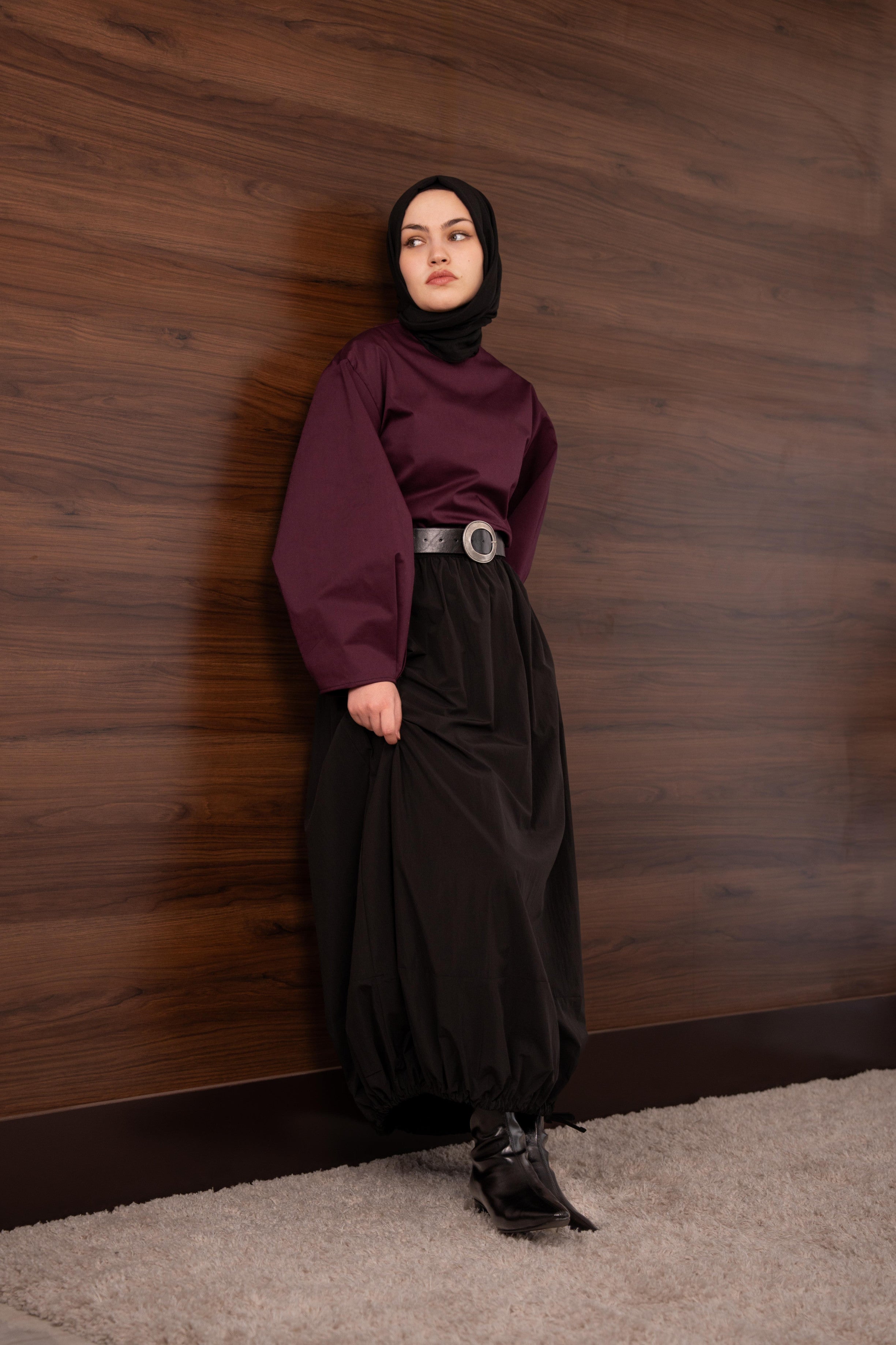 Pile Detaylı Balon Kol Bluz Cherry