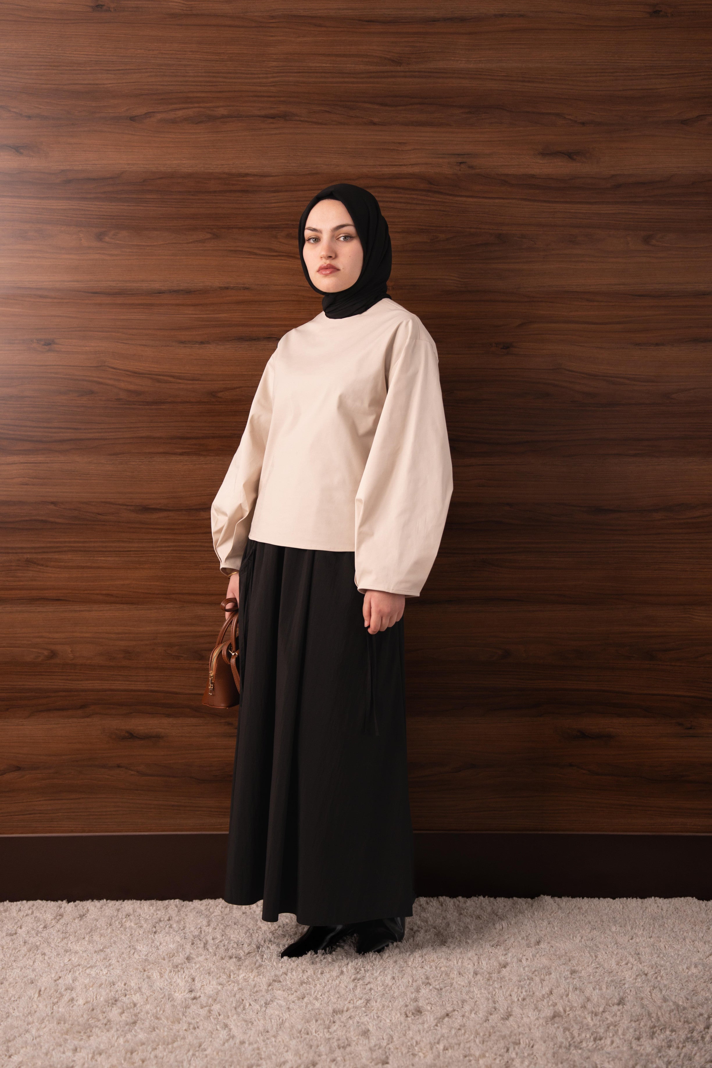 Pile Detaylı Balon Kol Bluz KREM