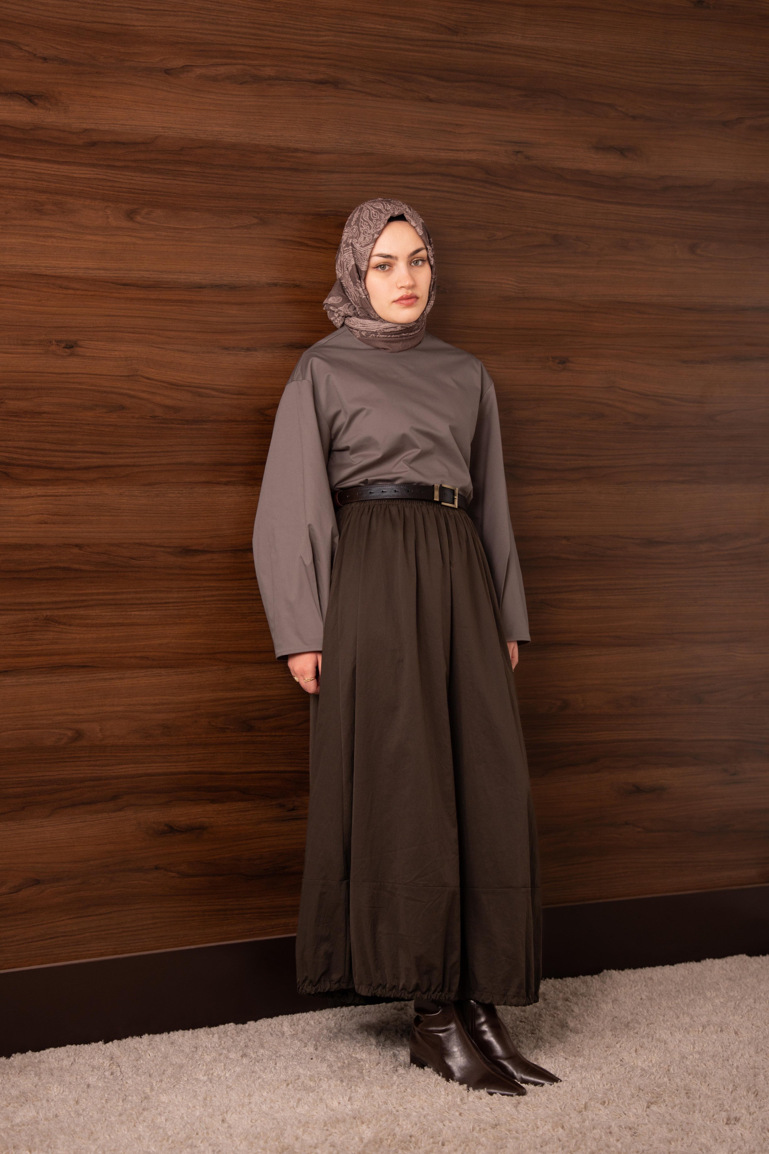 Pile Detaylı Balon Kol Bluz VİZON