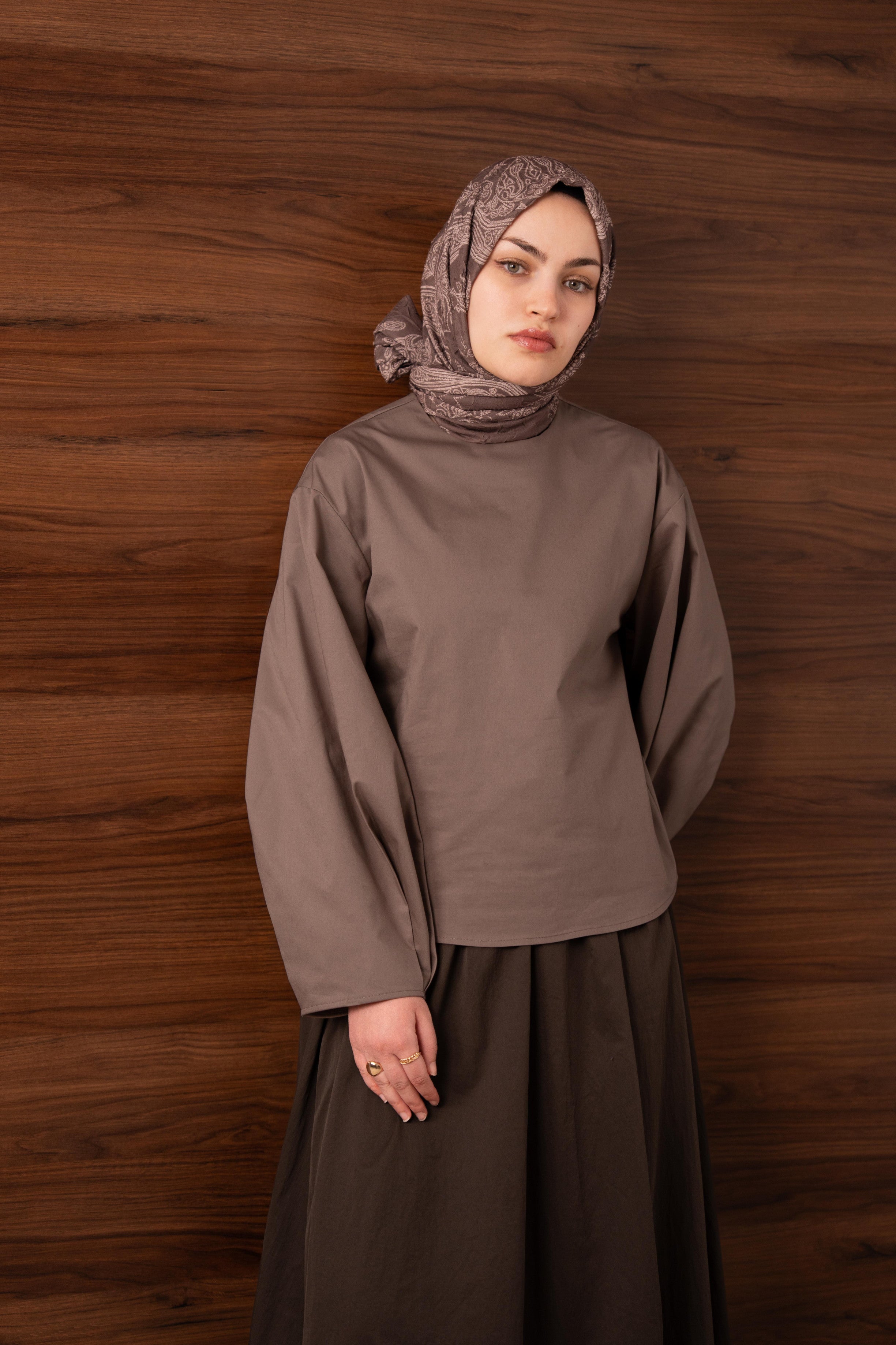 Pile Detaylı Balon Kol Bluz VİZON