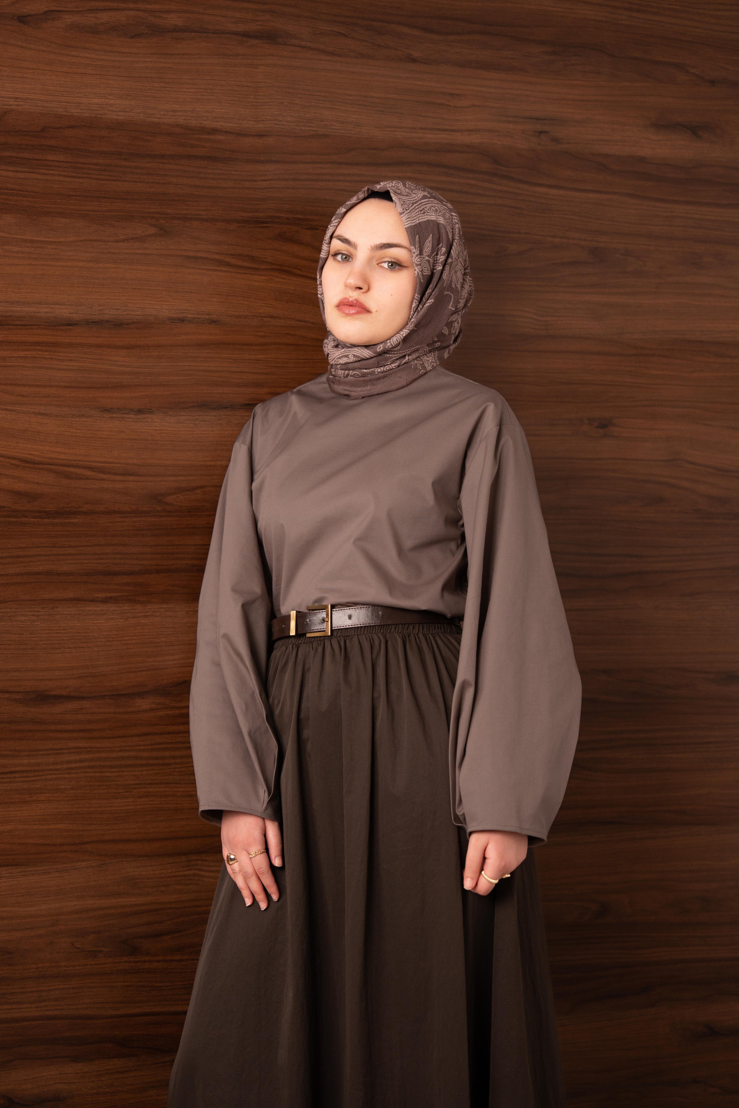 Pile Detaylı Balon Kol Bluz VİZON