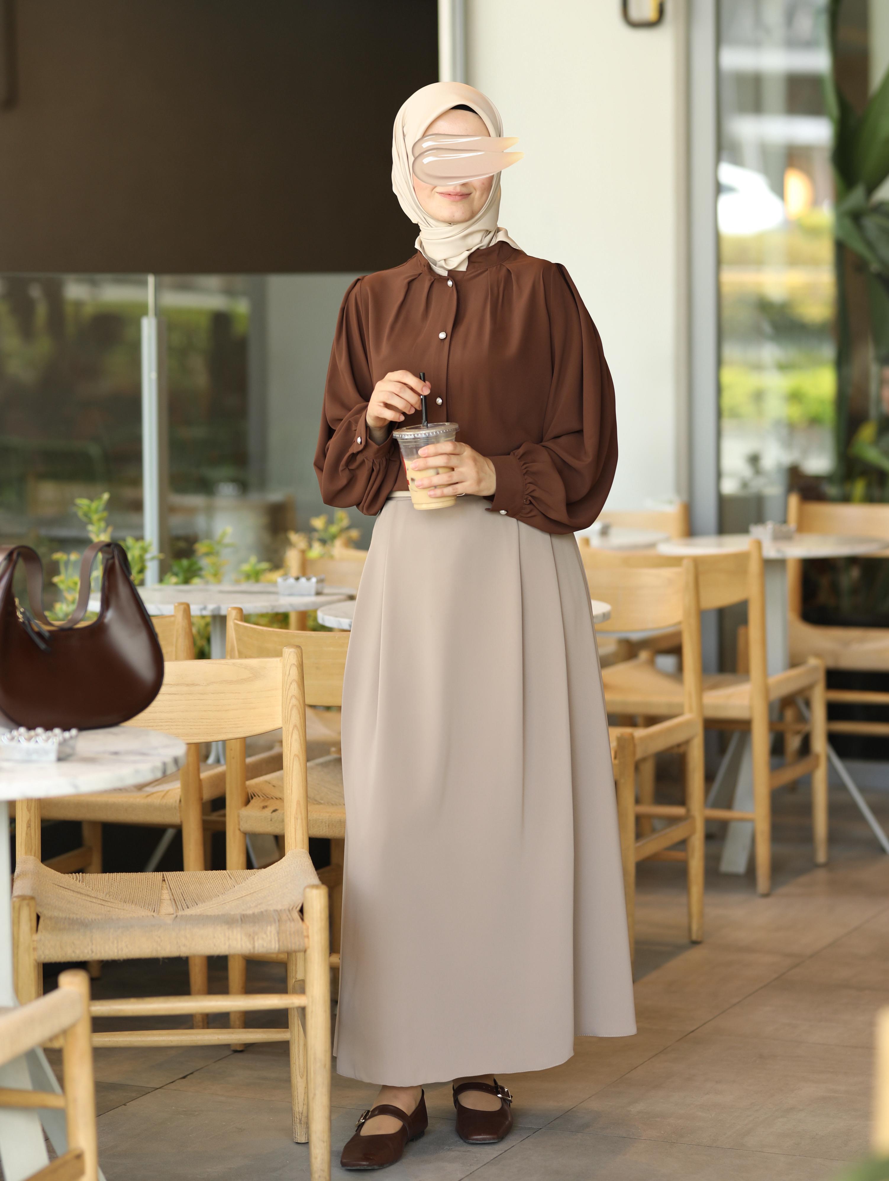 Pile Detaylı Gömlek KAHVERENGİ