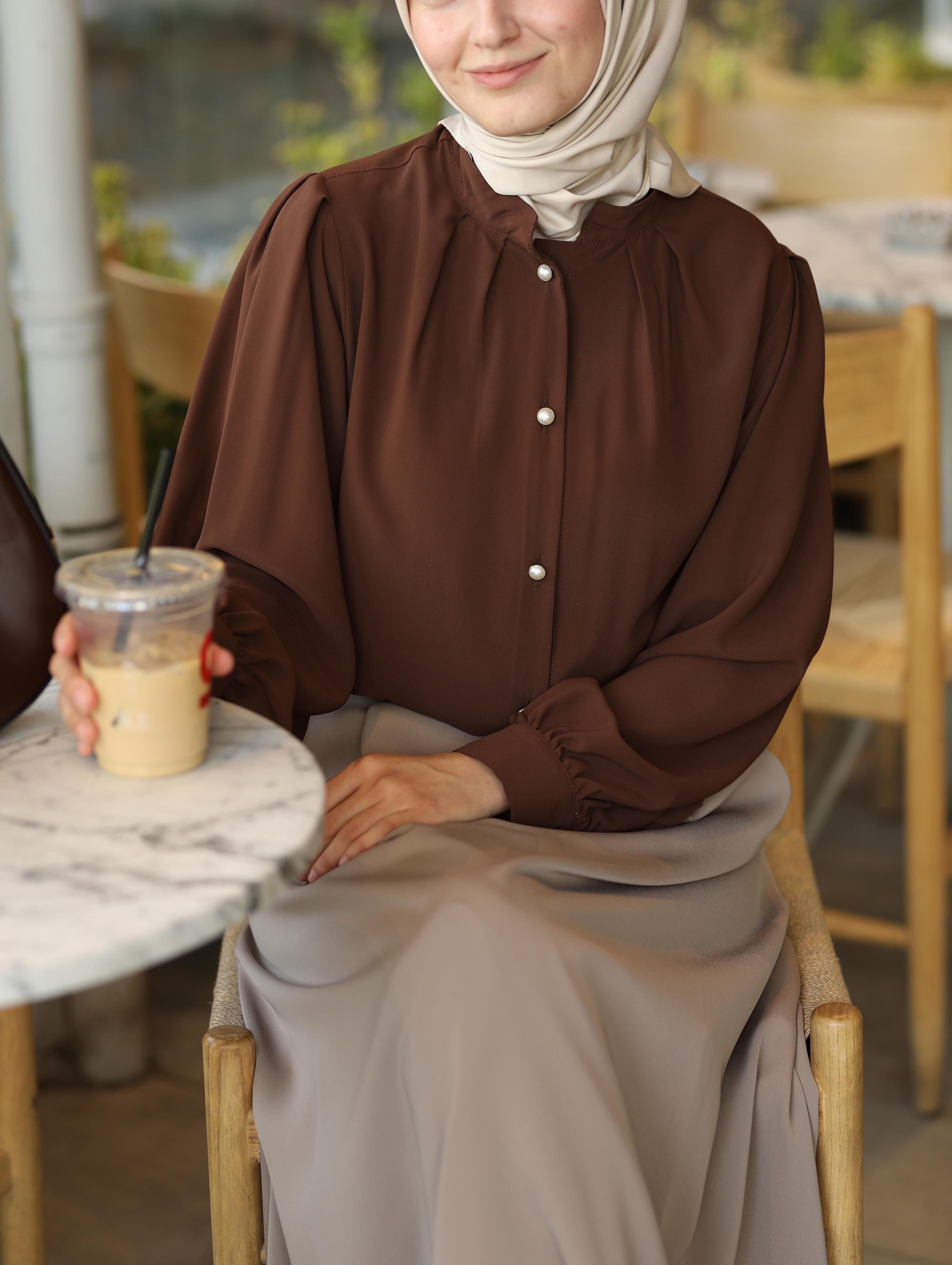 Pile Detaylı Gömlek Kahverengi