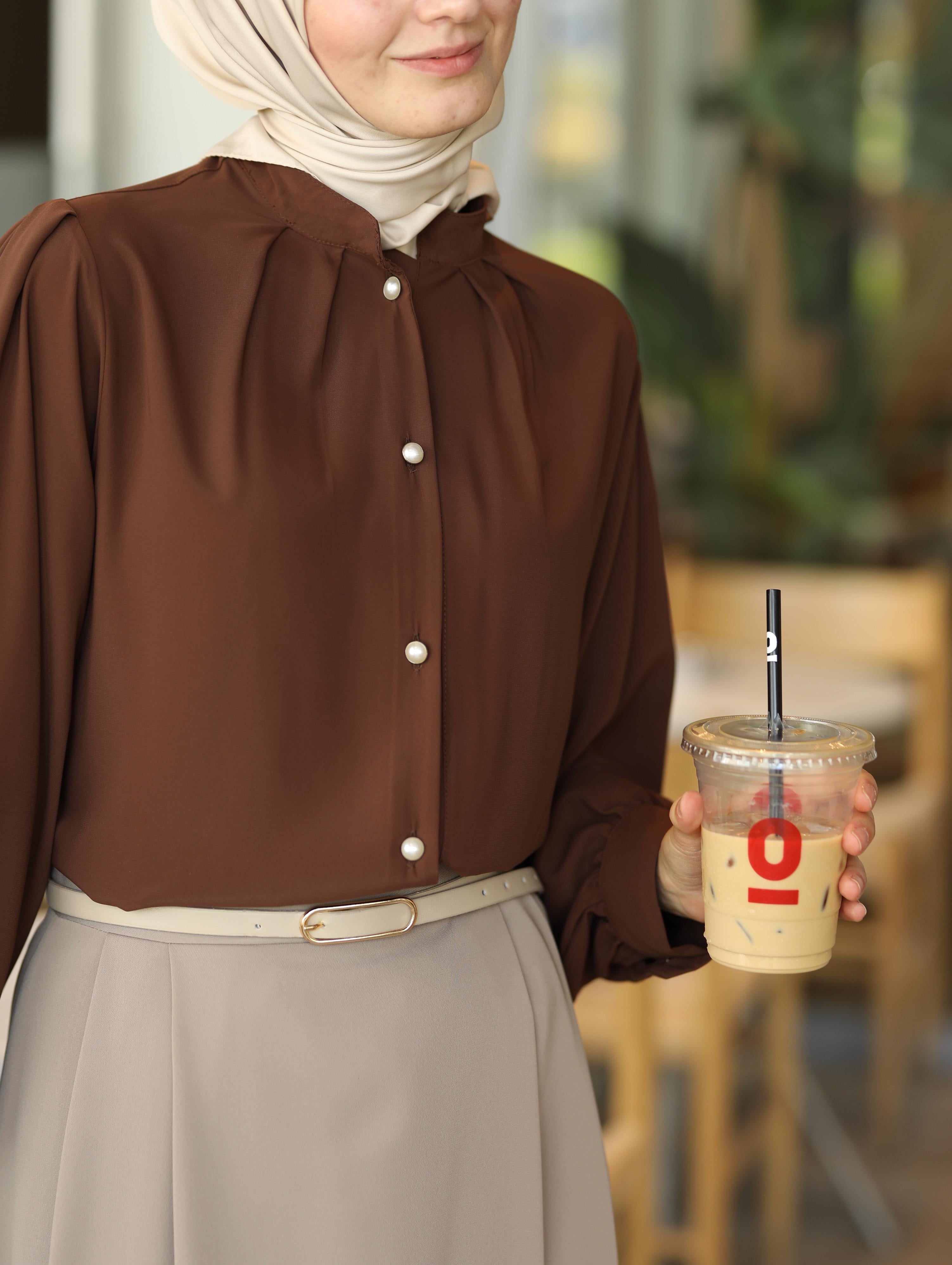 Pile Detaylı Gömlek KAHVERENGİ