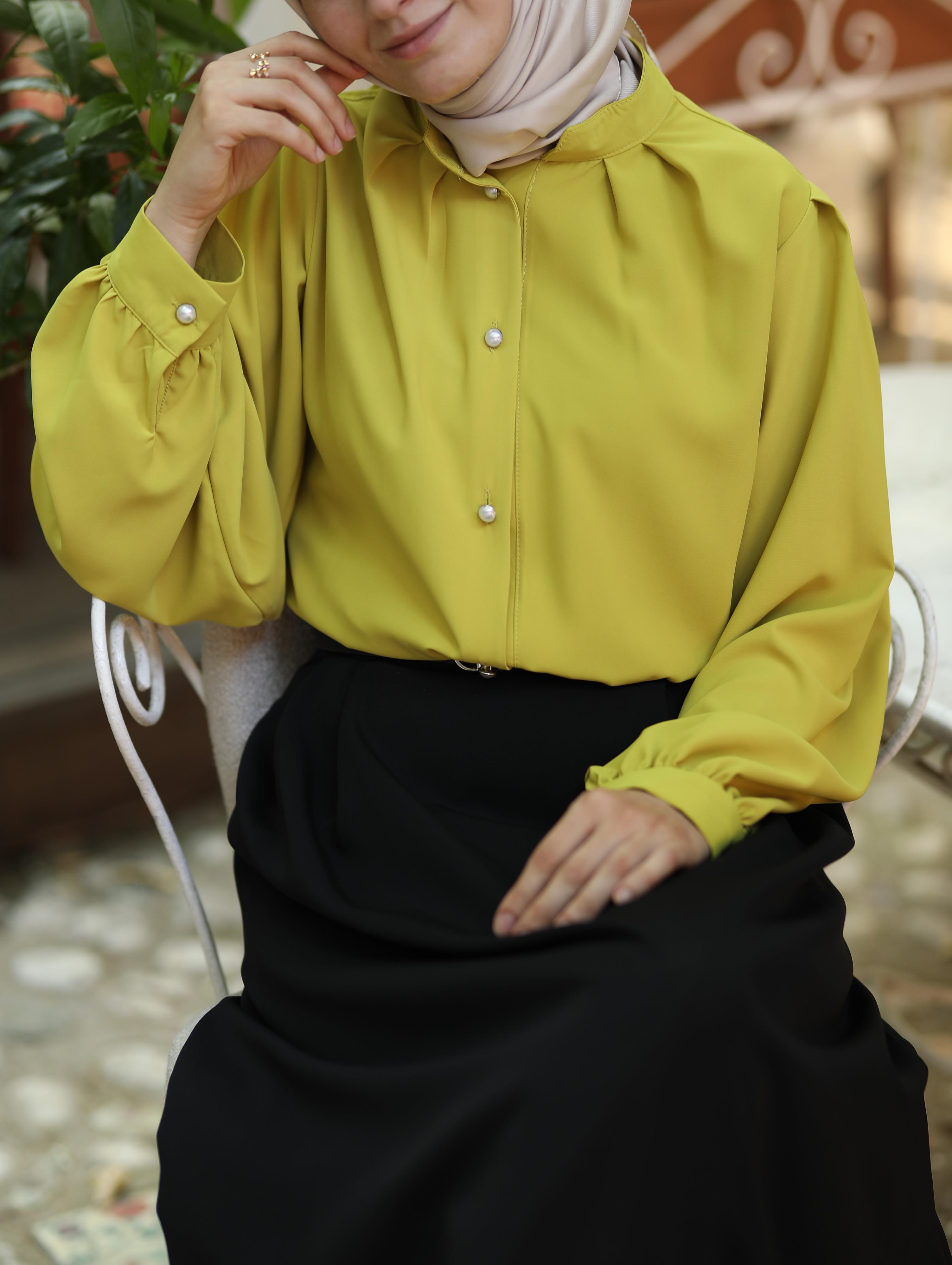 Pile Detaylı Gömlek YAĞ YEŞİLİ