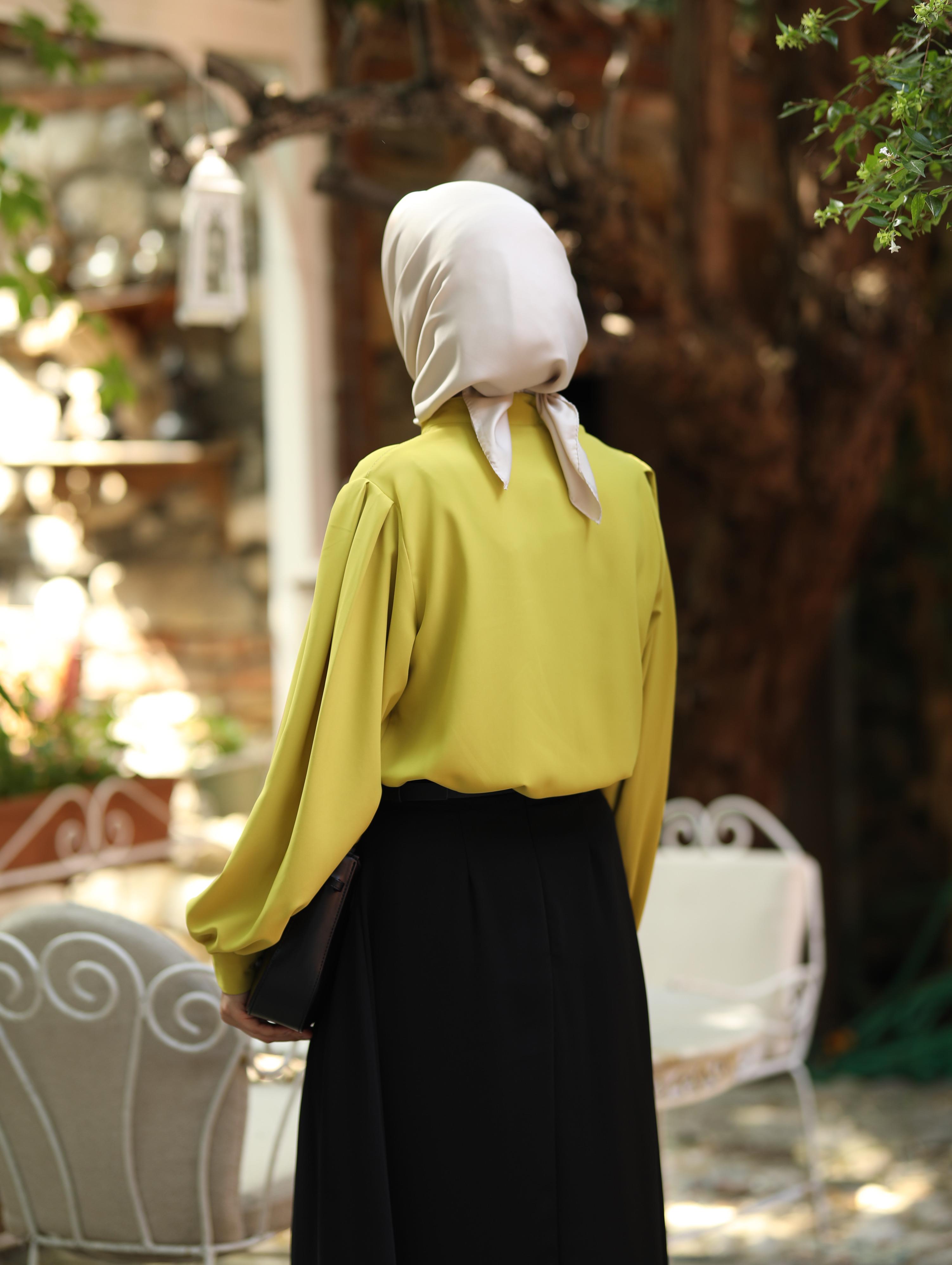 Pile Detaylı Gömlek YAĞ YEŞİLİ