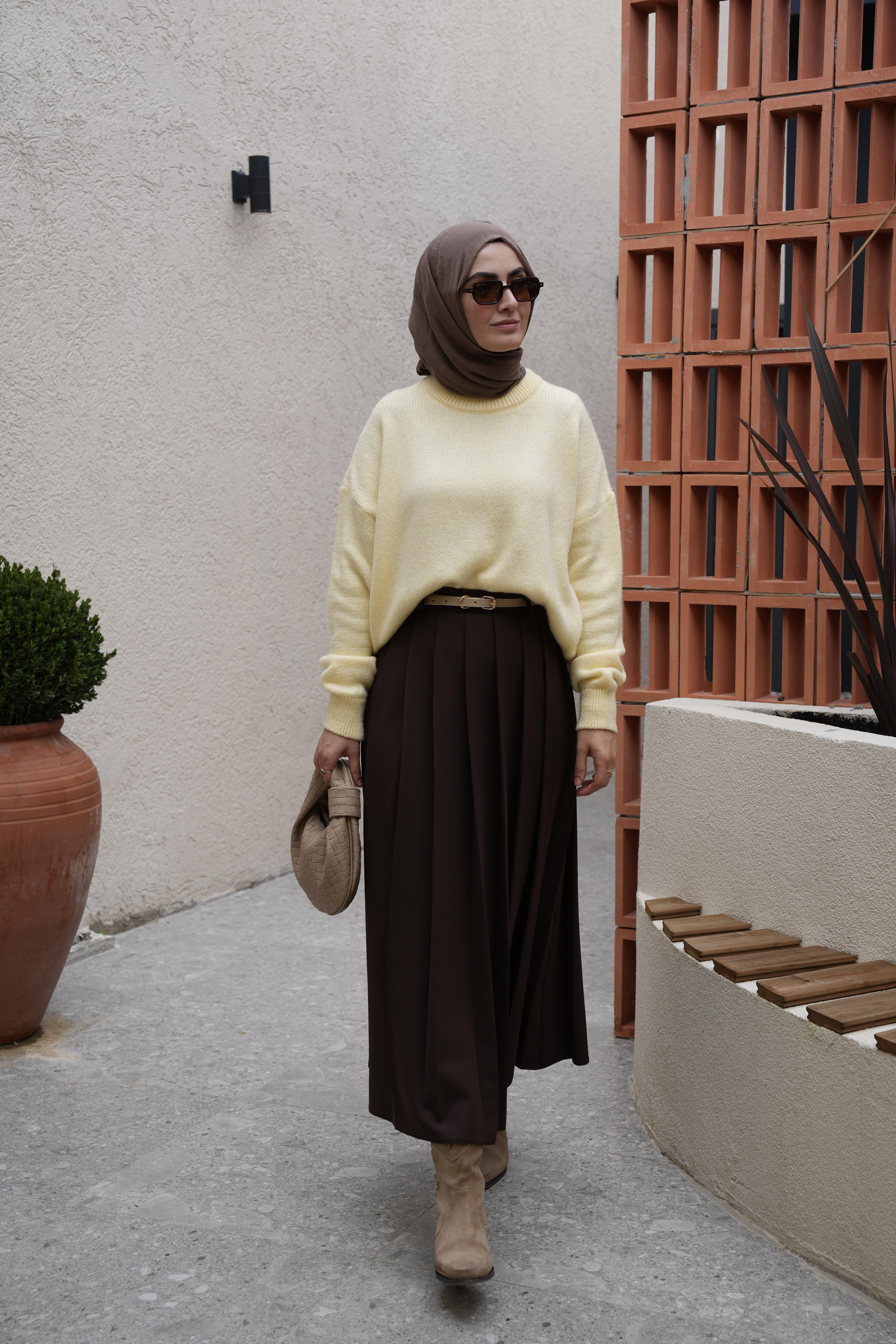 Pilikaşe Etek Kahverengi