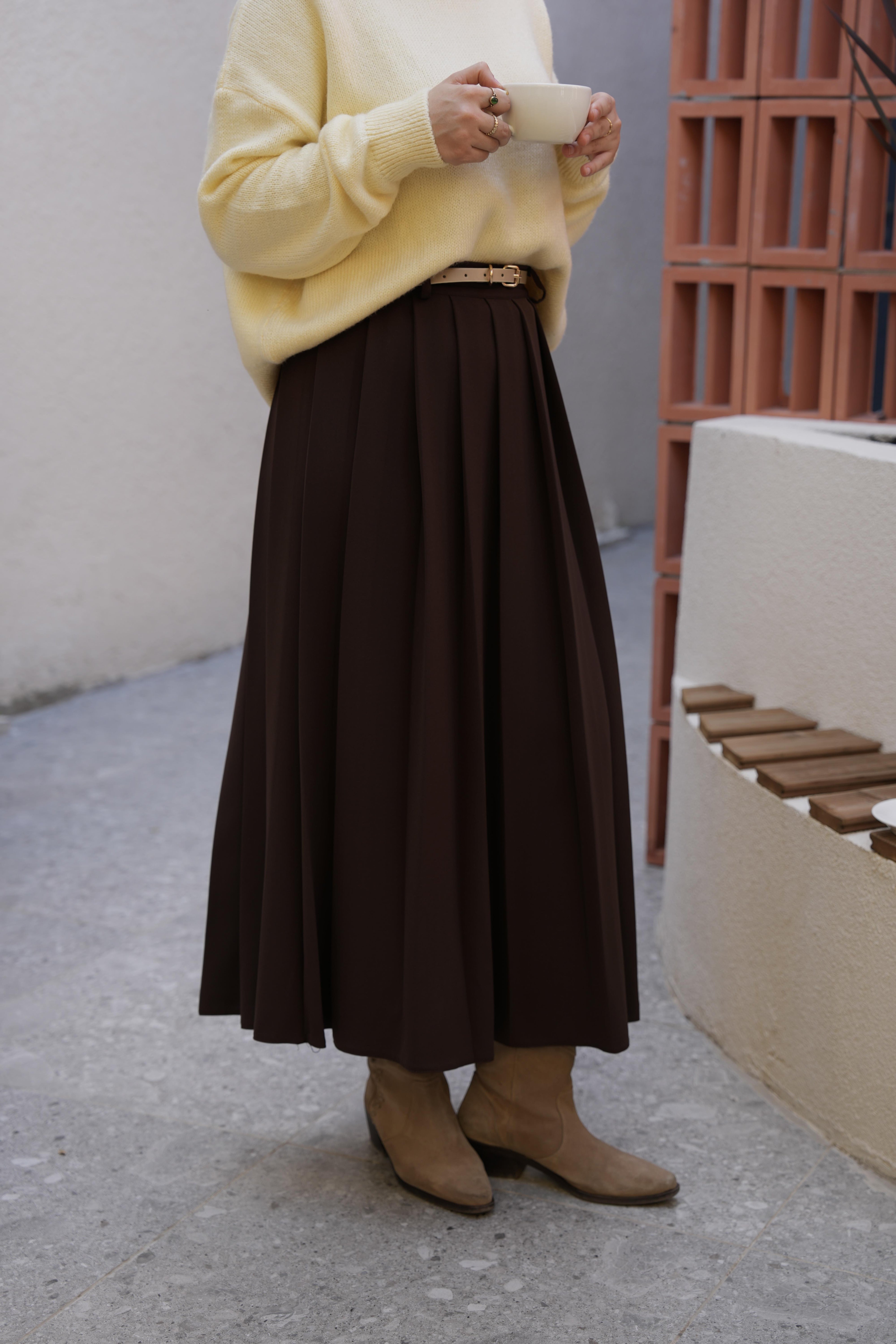 Pilikaşe Etek Kahverengi