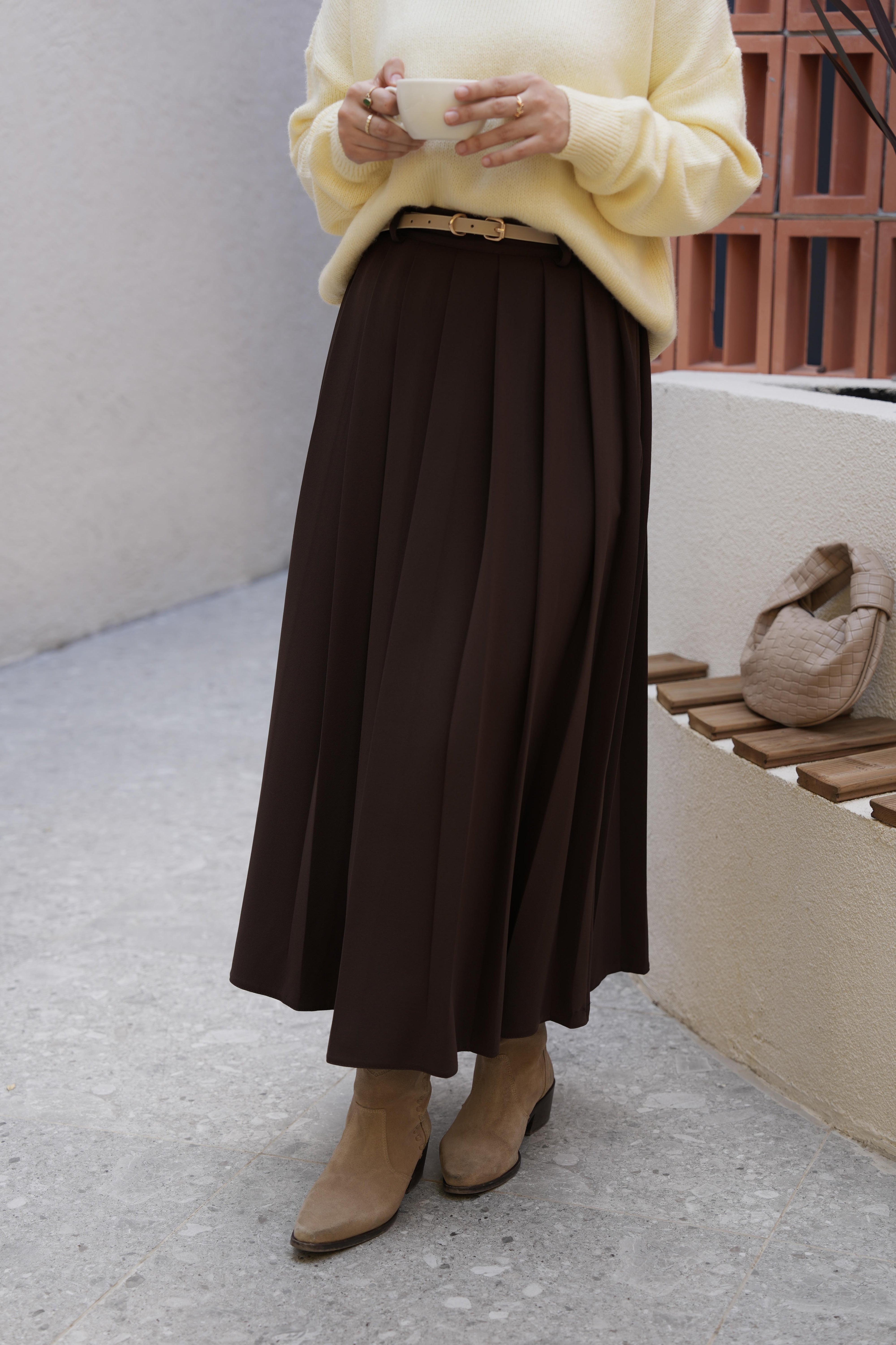 Pilikaşe Etek KAHVERENGİ