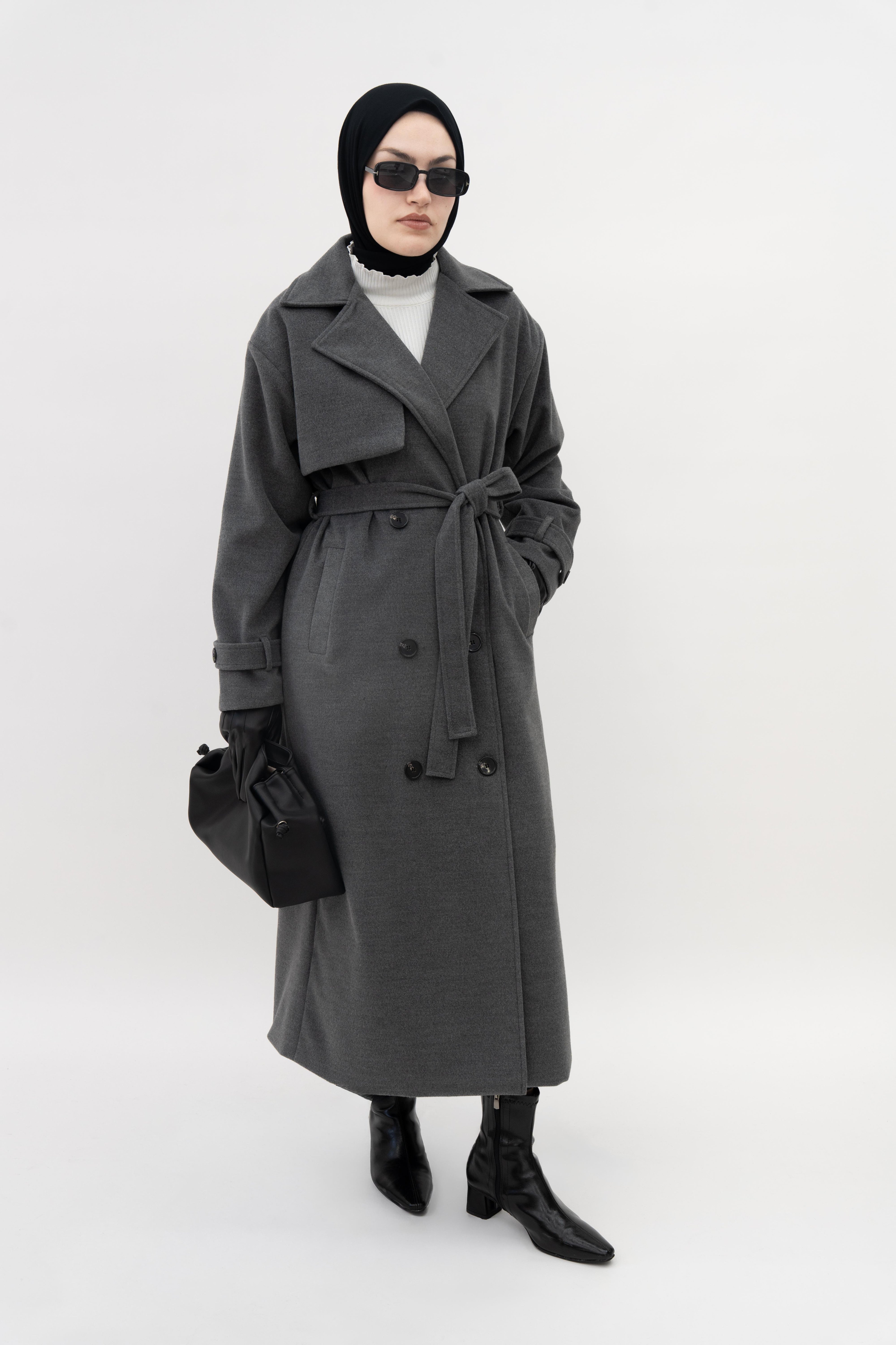 Premium Kaşe Trenç Kaban GRİ