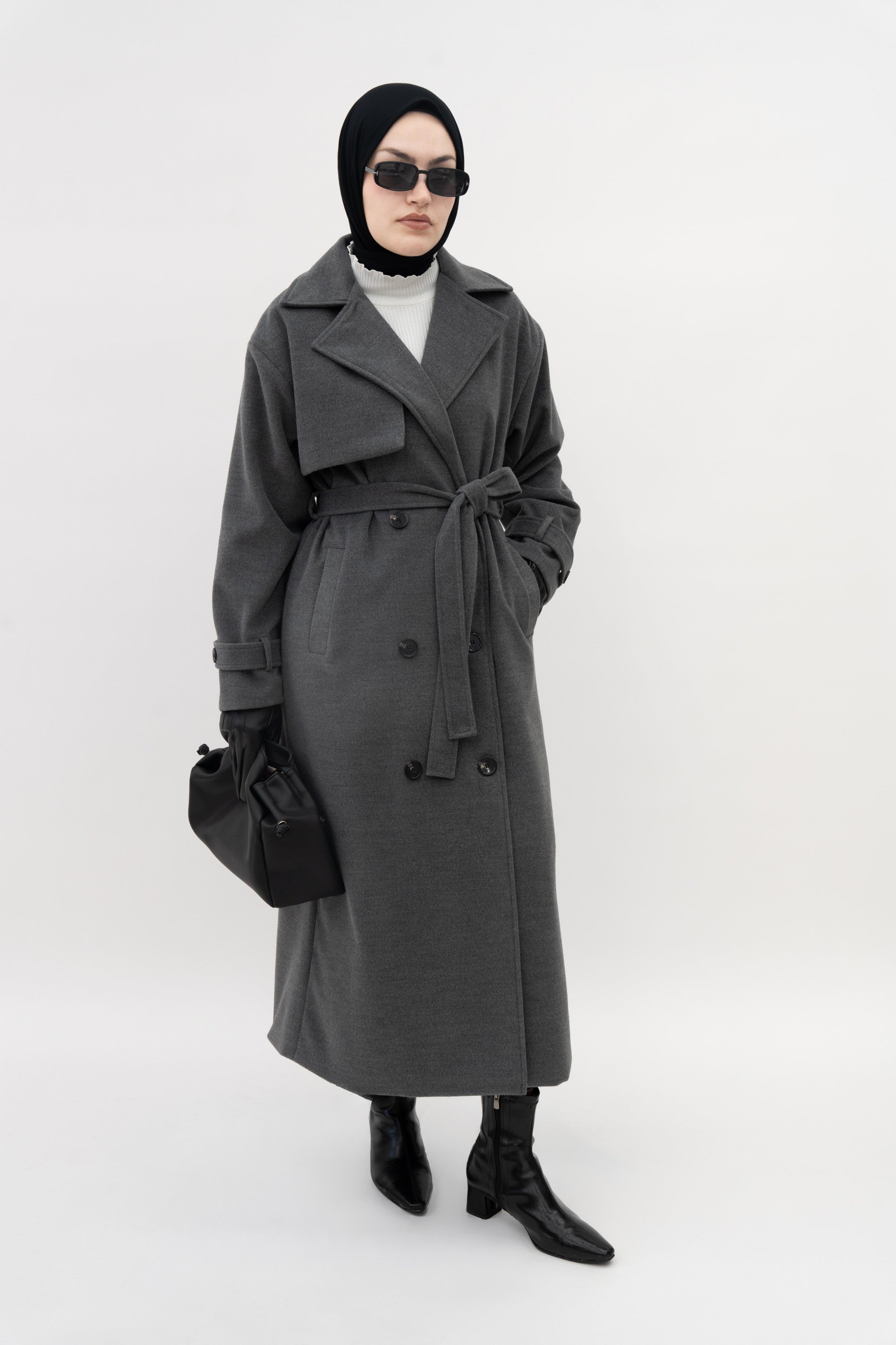 Premium Kaşe Trenç Kaban GRİ