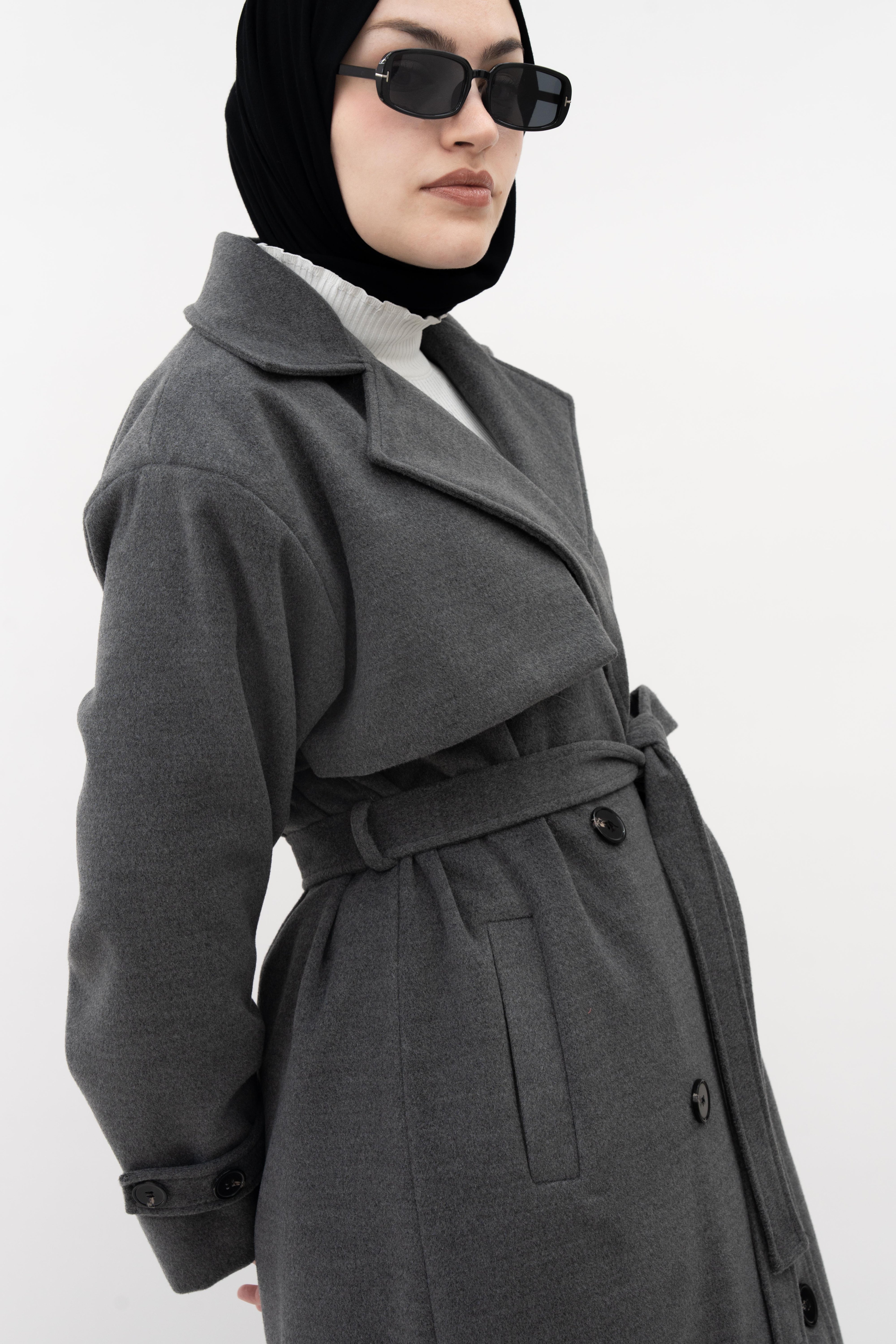 Premium Kaşe Trenç Kaban GRİ