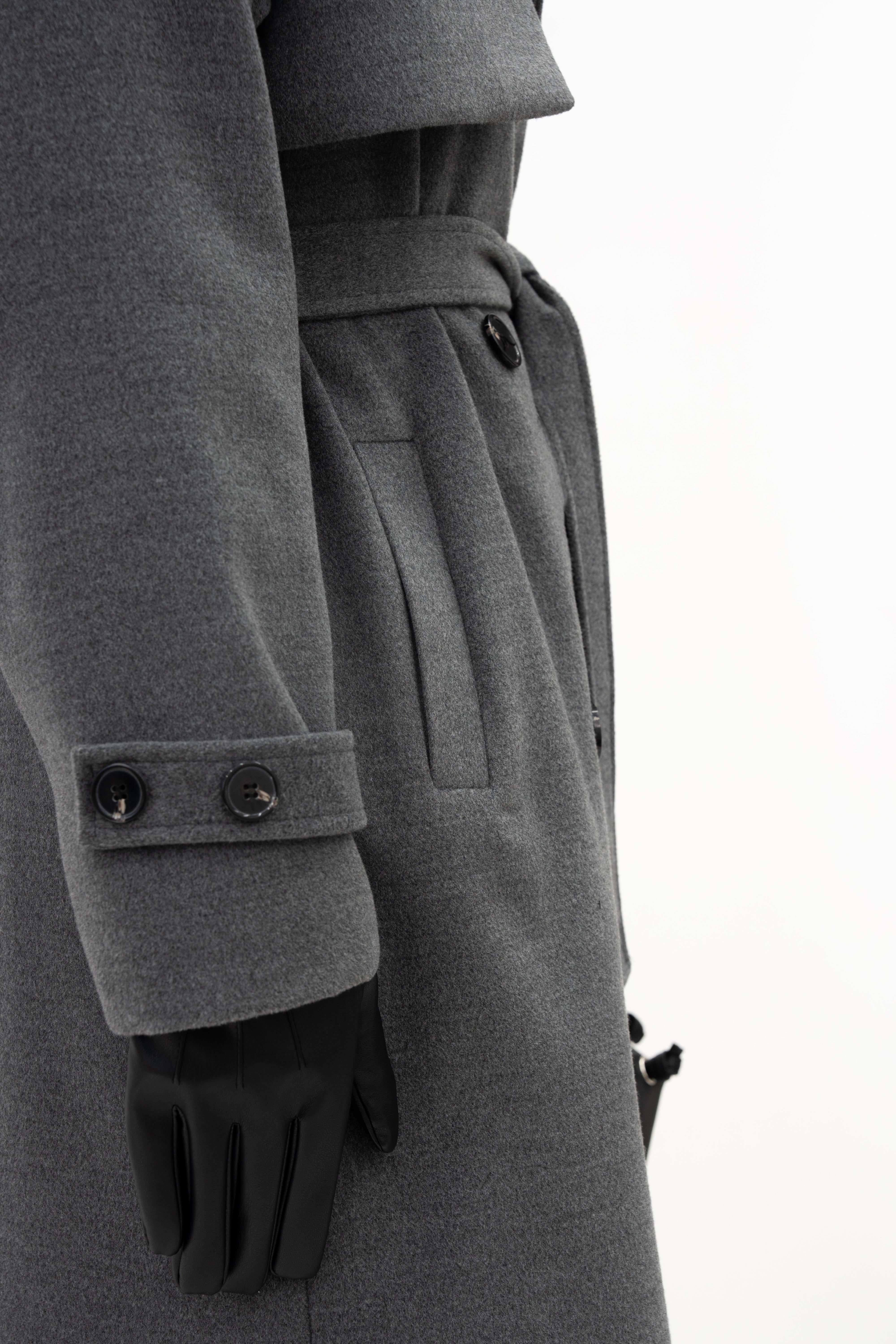 Premium Kaşe Trenç Kaban GRİ