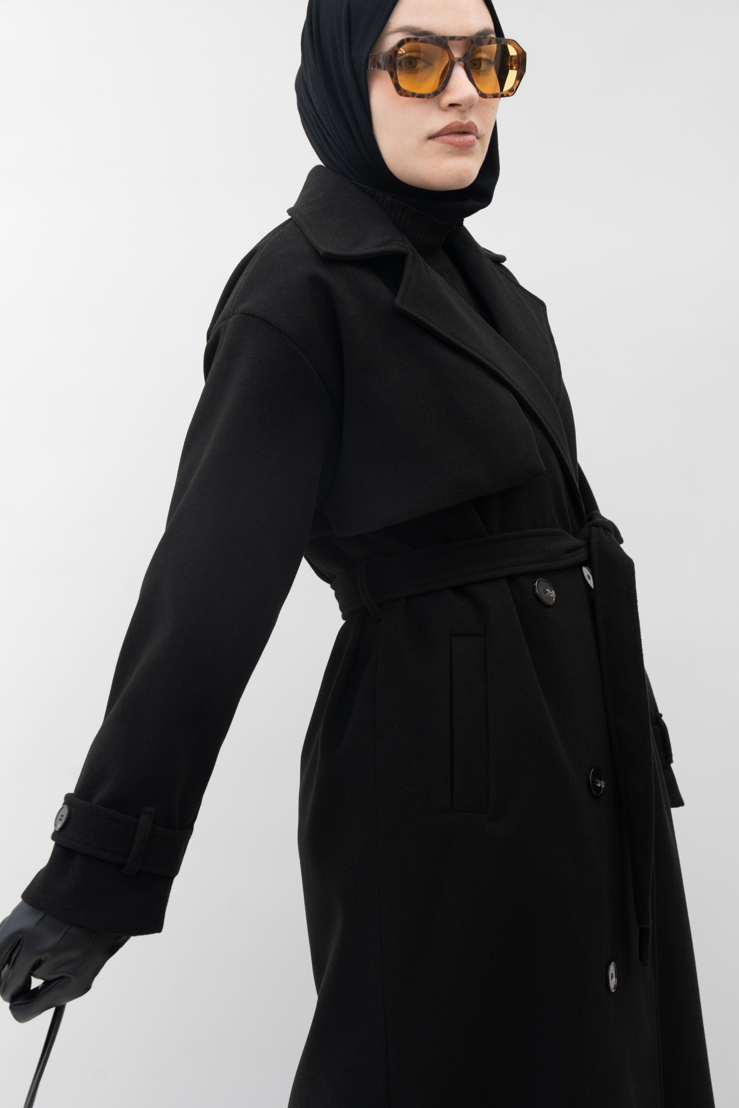 Premium Kaşe Trenç Kaban Siyah